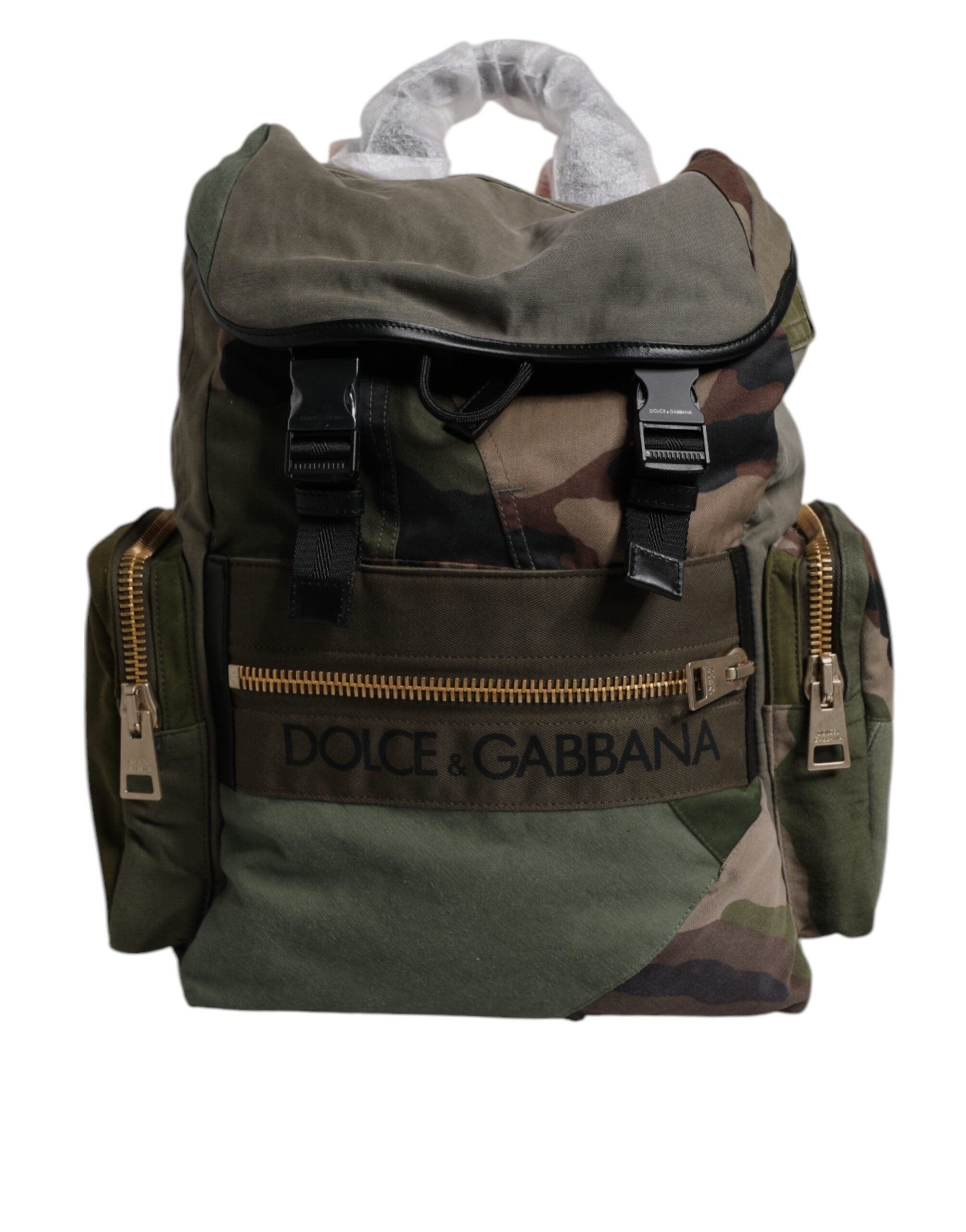 Military Green Patchwork Travel Backpack Bag Cotton Calf Leather Nylon