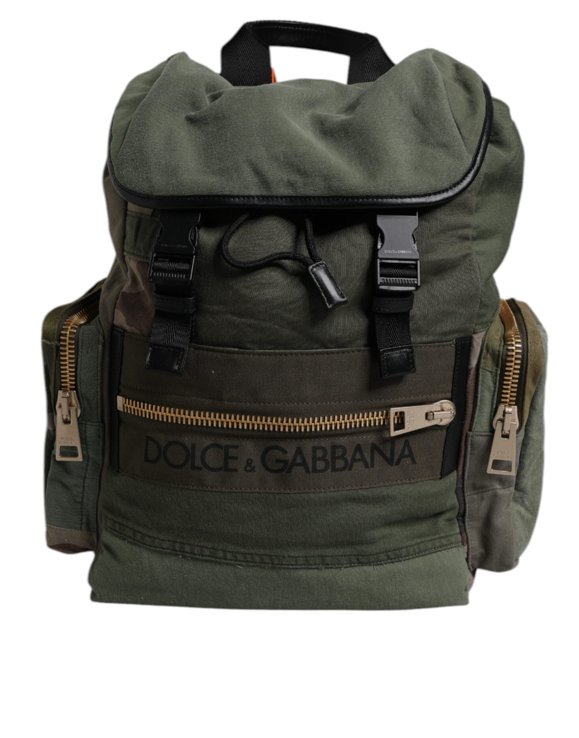 Military Green Patchwork Travel Backpack Bag Cotton Calf Leather Nylon