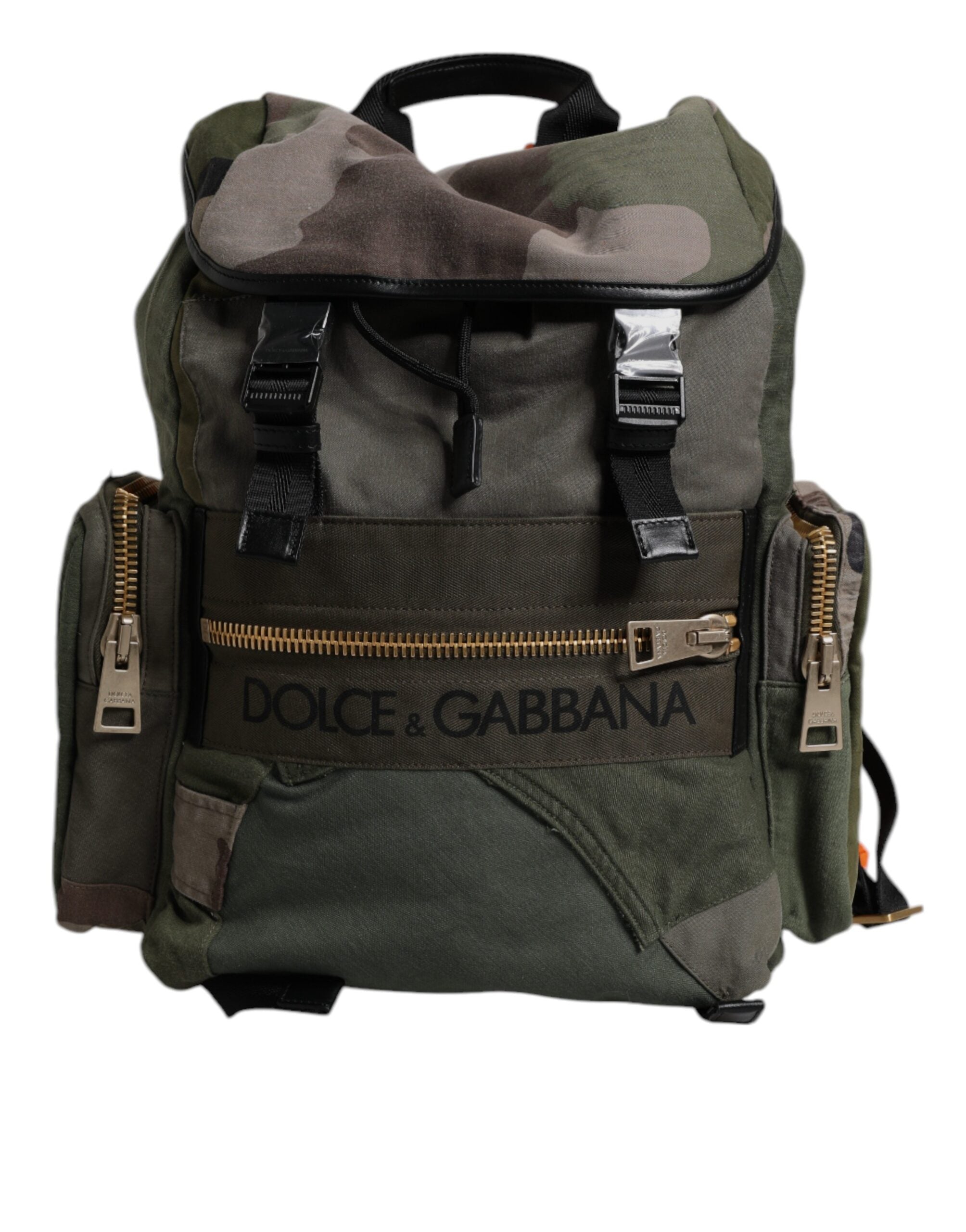 Military Green Patchwork Travel Backpack Bag Cotton Calf Leather Nylon