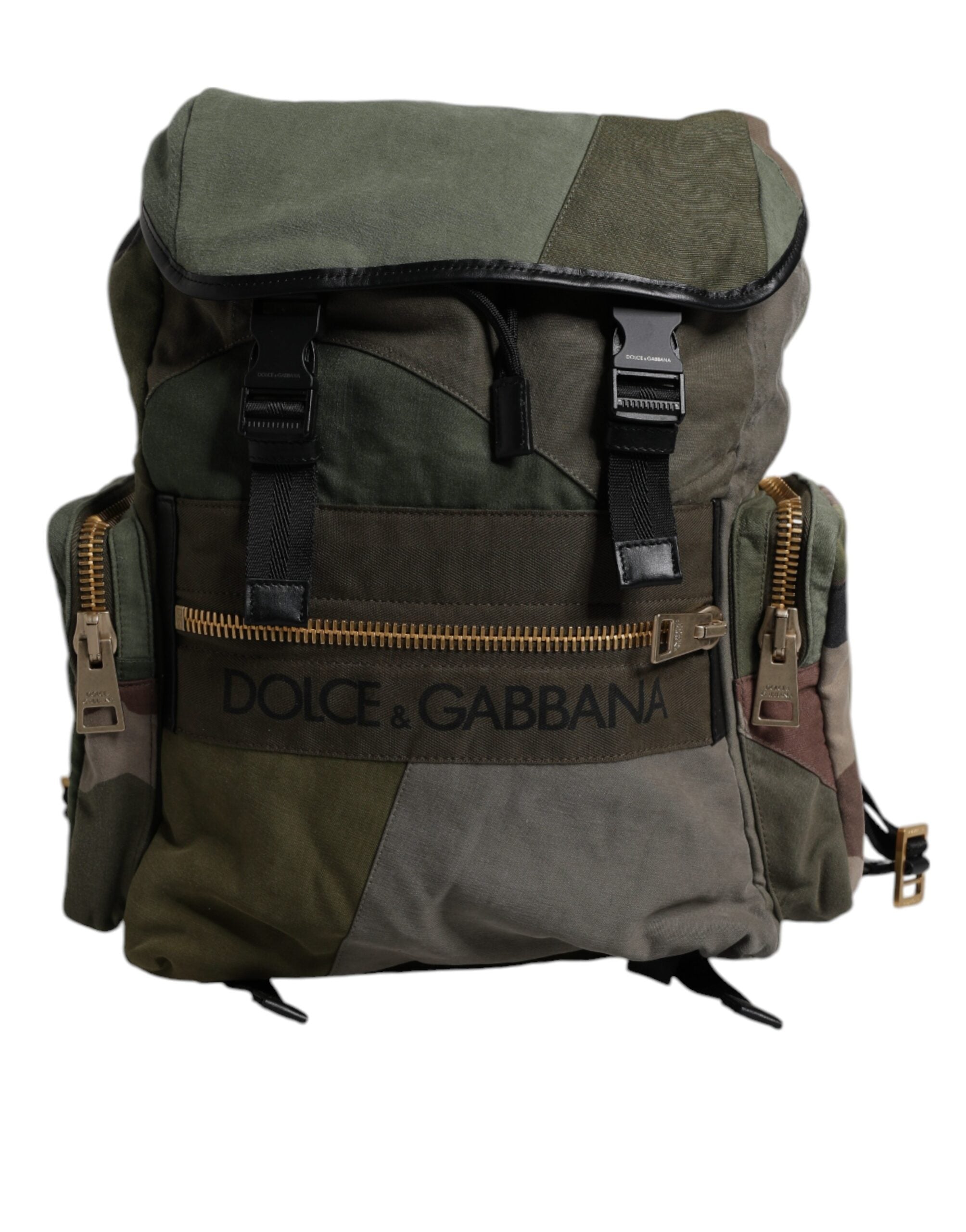 Military Green Patchwork Travel Backpack Bag Cotton Calf Leather Nylon