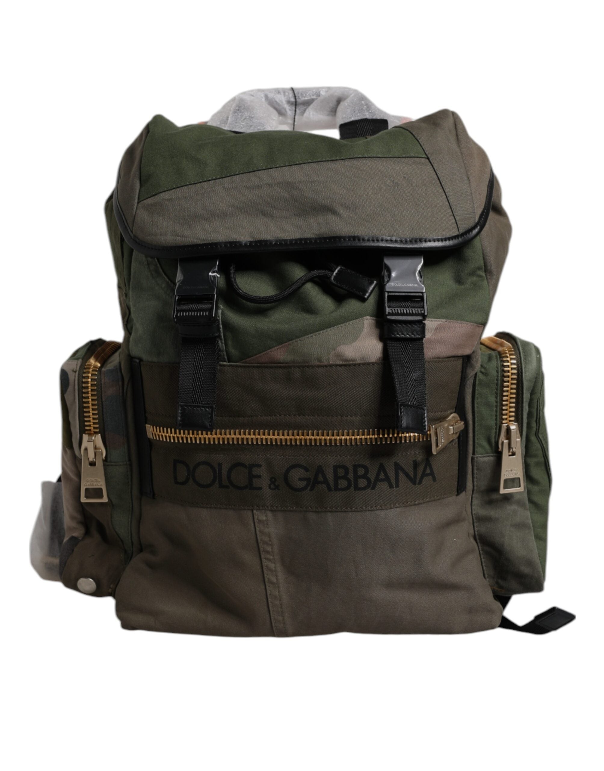 Military Green Patchwork Travel Backpack Bag Cotton Calf Leather Nylon