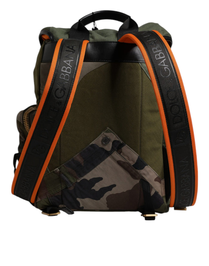 Military Green Patchwork Travel Backpack Bag Cotton Calf Leather Nylon