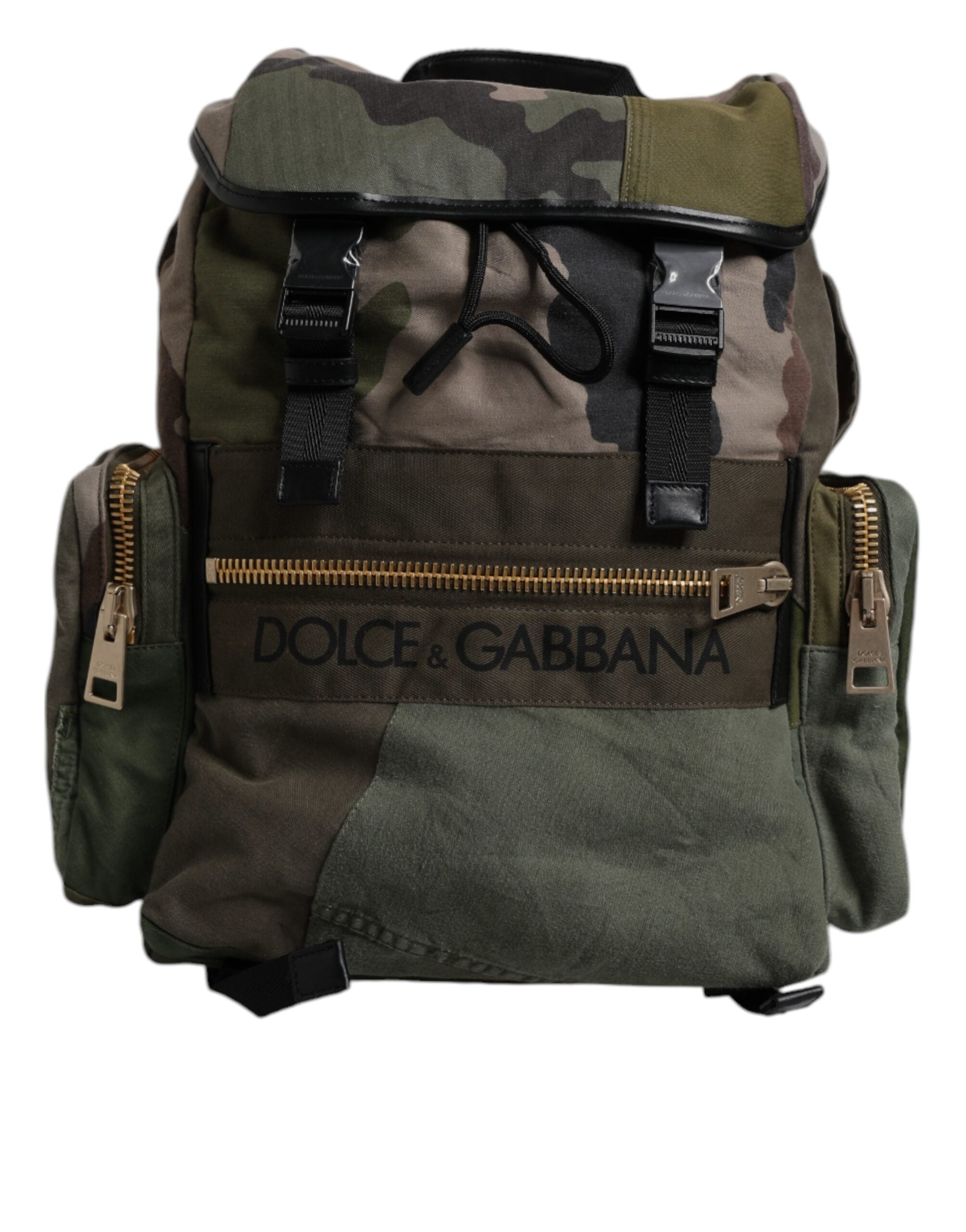Military Green Patchwork Travel Backpack Bag Cotton Calf Leather Nylon