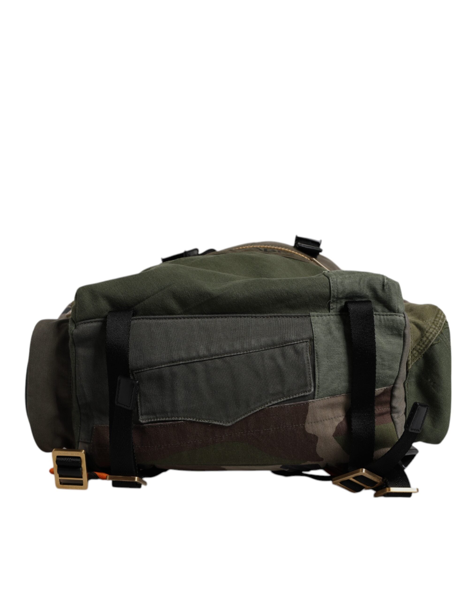 Military Green Patchwork Travel Backpack Bag Cotton Calf Leather Nylon