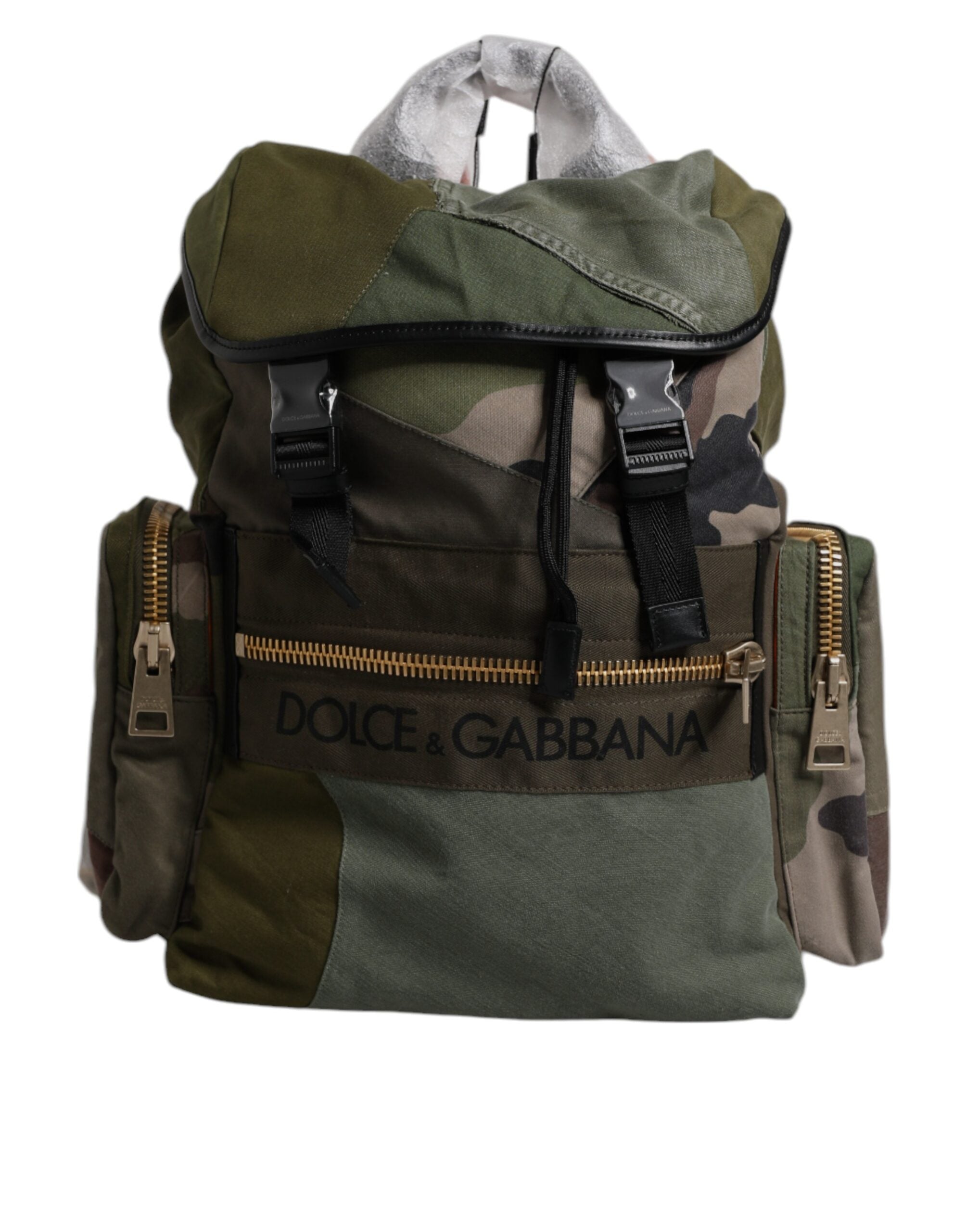 Military Green Patchwork Travel Backpack Bag Cotton Calf Leather Nylon
