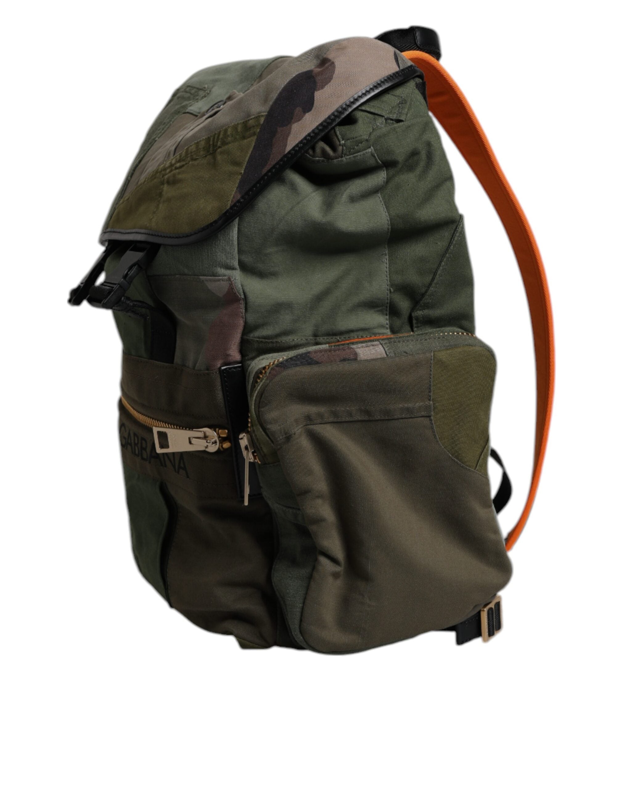 Military Green Patchwork Travel Backpack Bag Cotton Leather Nylon
