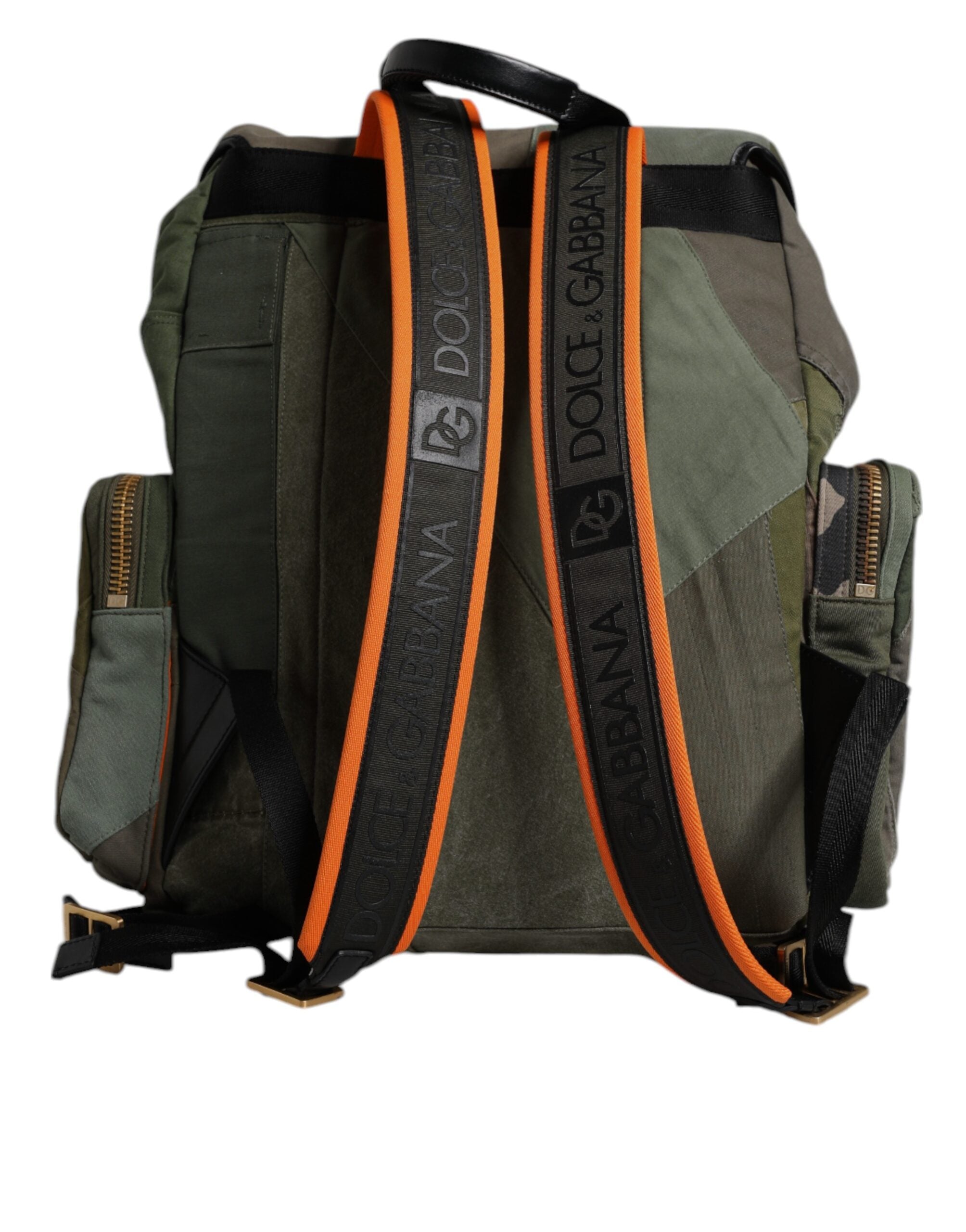 Military Green Patchwork Travel Backpack Bag Cotton Leather Nylon