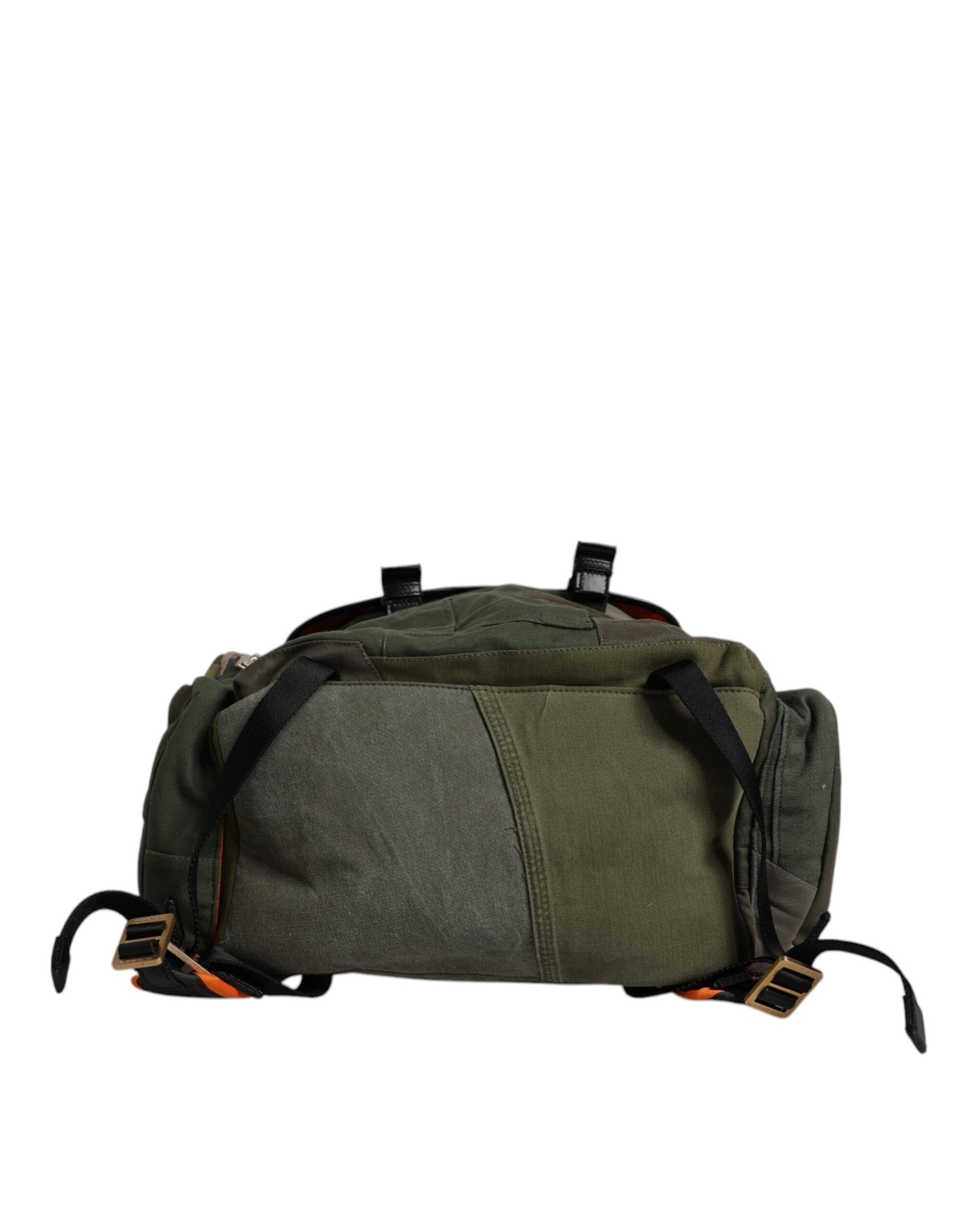 Military Green Patchwork Travel Backpack Bag Cotton Leather Nylon