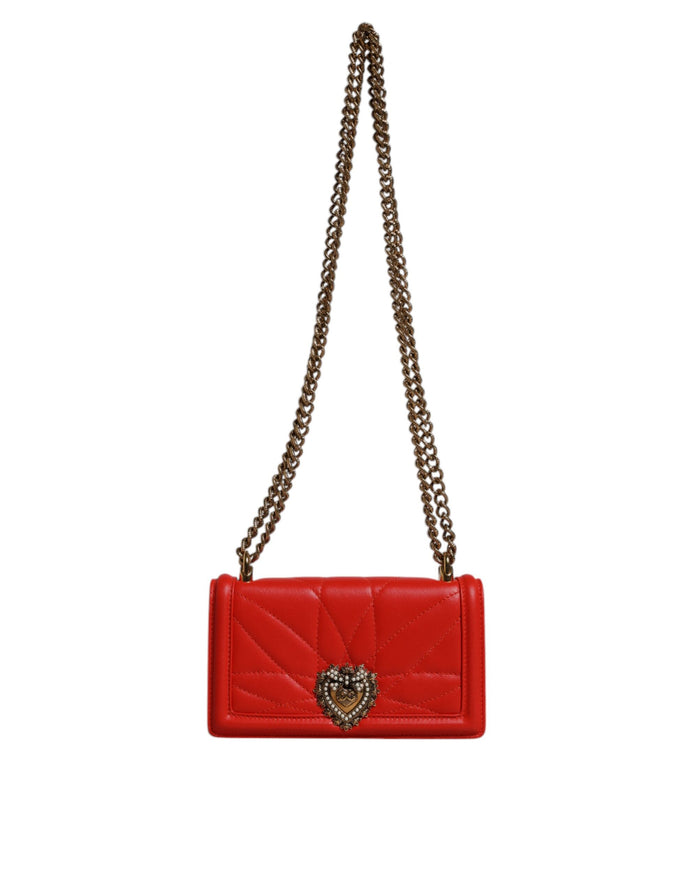 Red Quilted Devotion Crossbody Chain Phone Cover Bag Lamb Leather