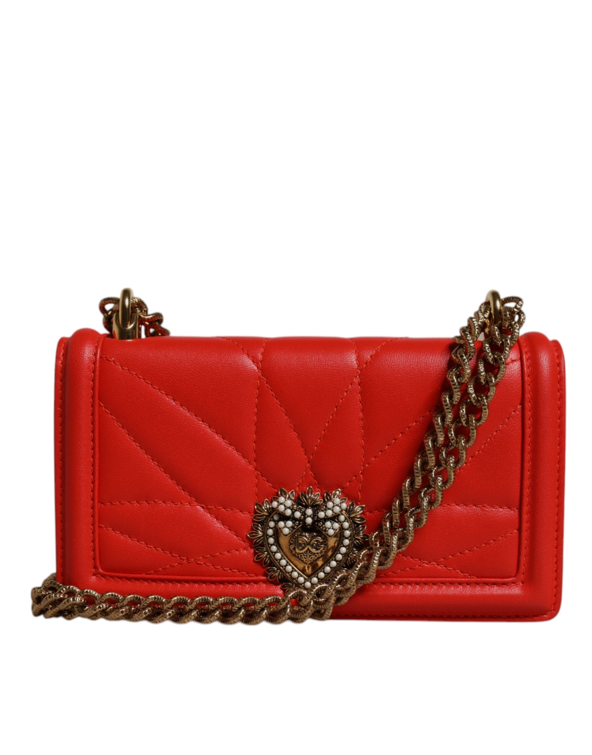 Red Quilted Devotion Crossbody Chain Phone Cover Bag Lamb Leather