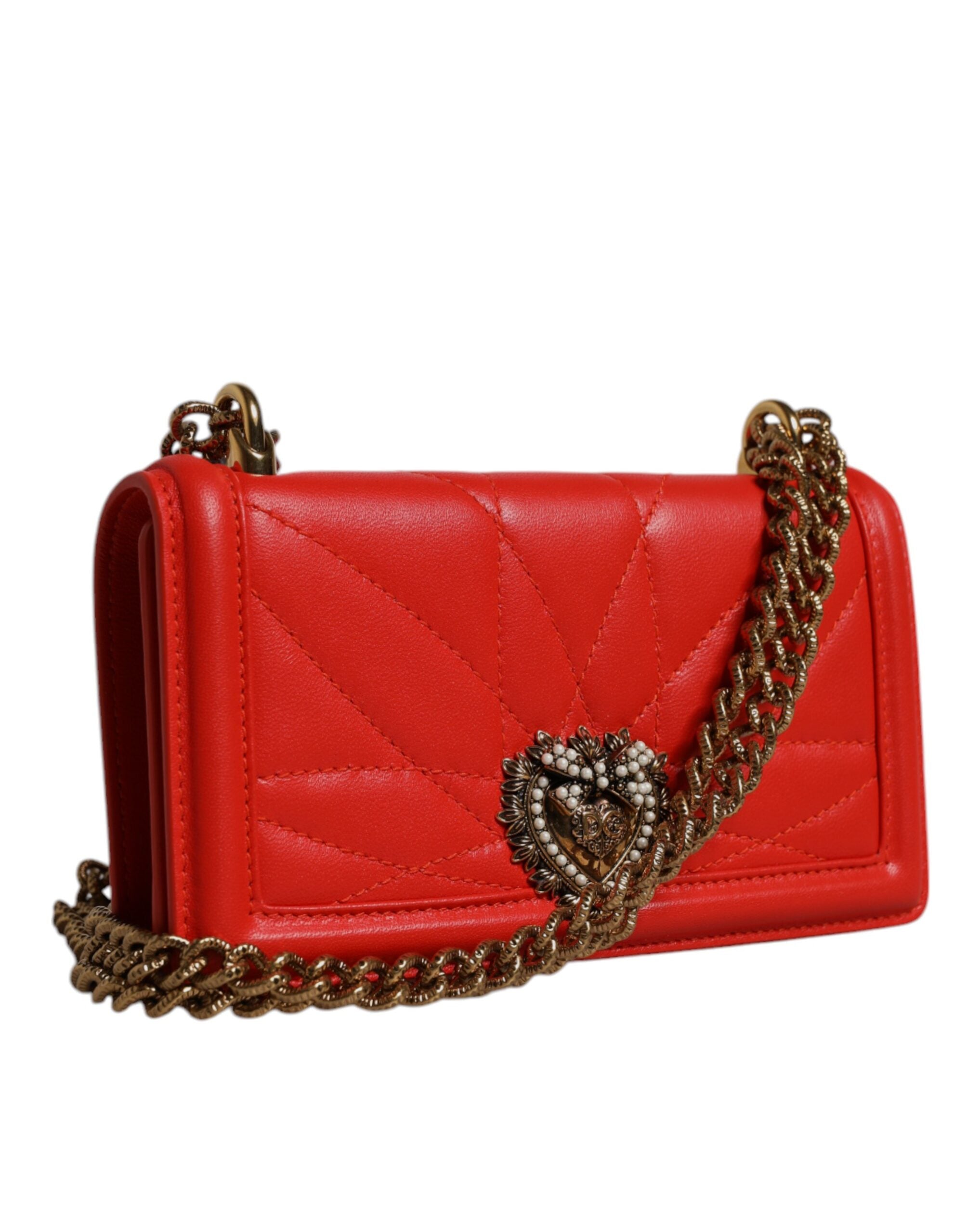 Red Quilted Devotion Crossbody Chain Phone Cover Bag Lamb Leather