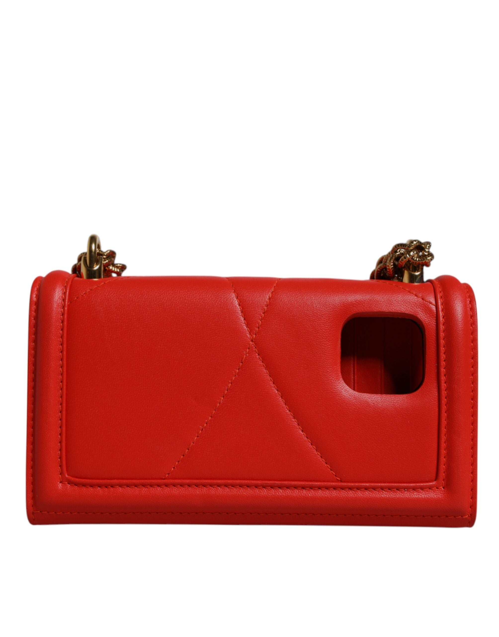 Red Quilted Devotion Crossbody Chain Phone Cover Bag Lamb Leather