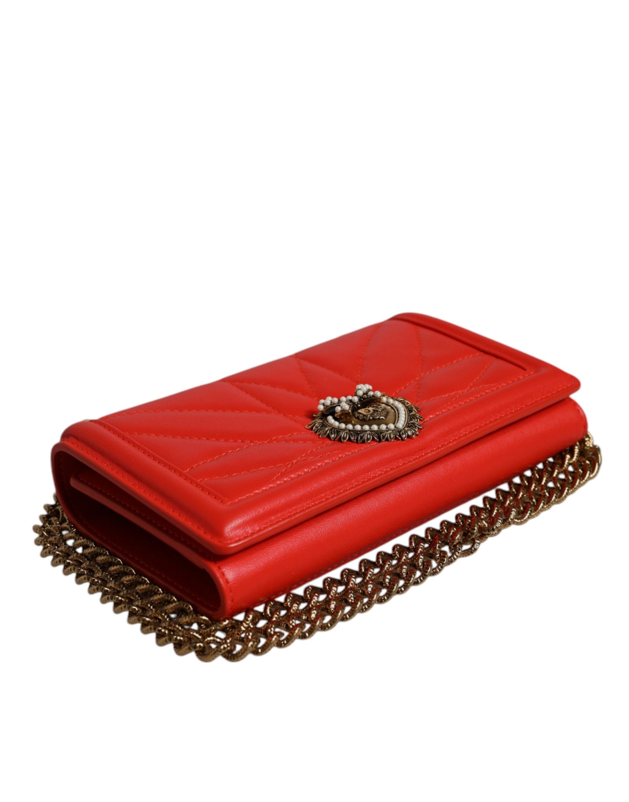 Red Quilted Devotion Crossbody Chain Phone Cover Bag Lamb Leather