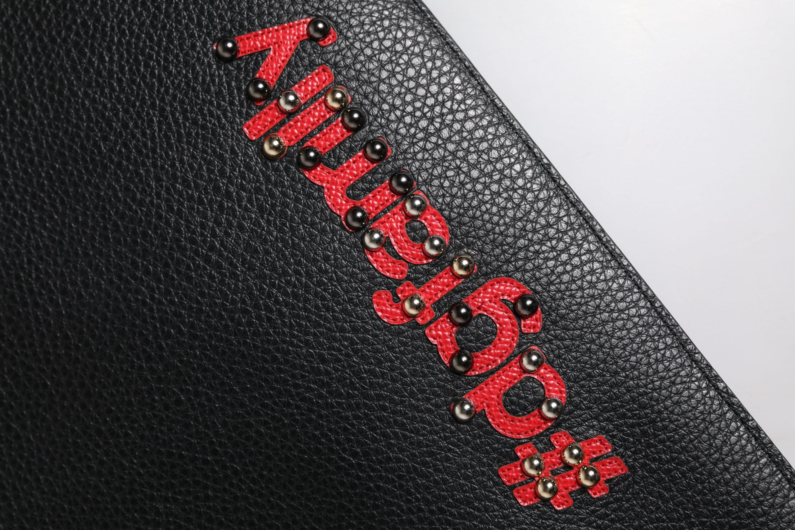 Black #dgfamily Embellished Leather Clutch Bag Calfskin Lambskin
