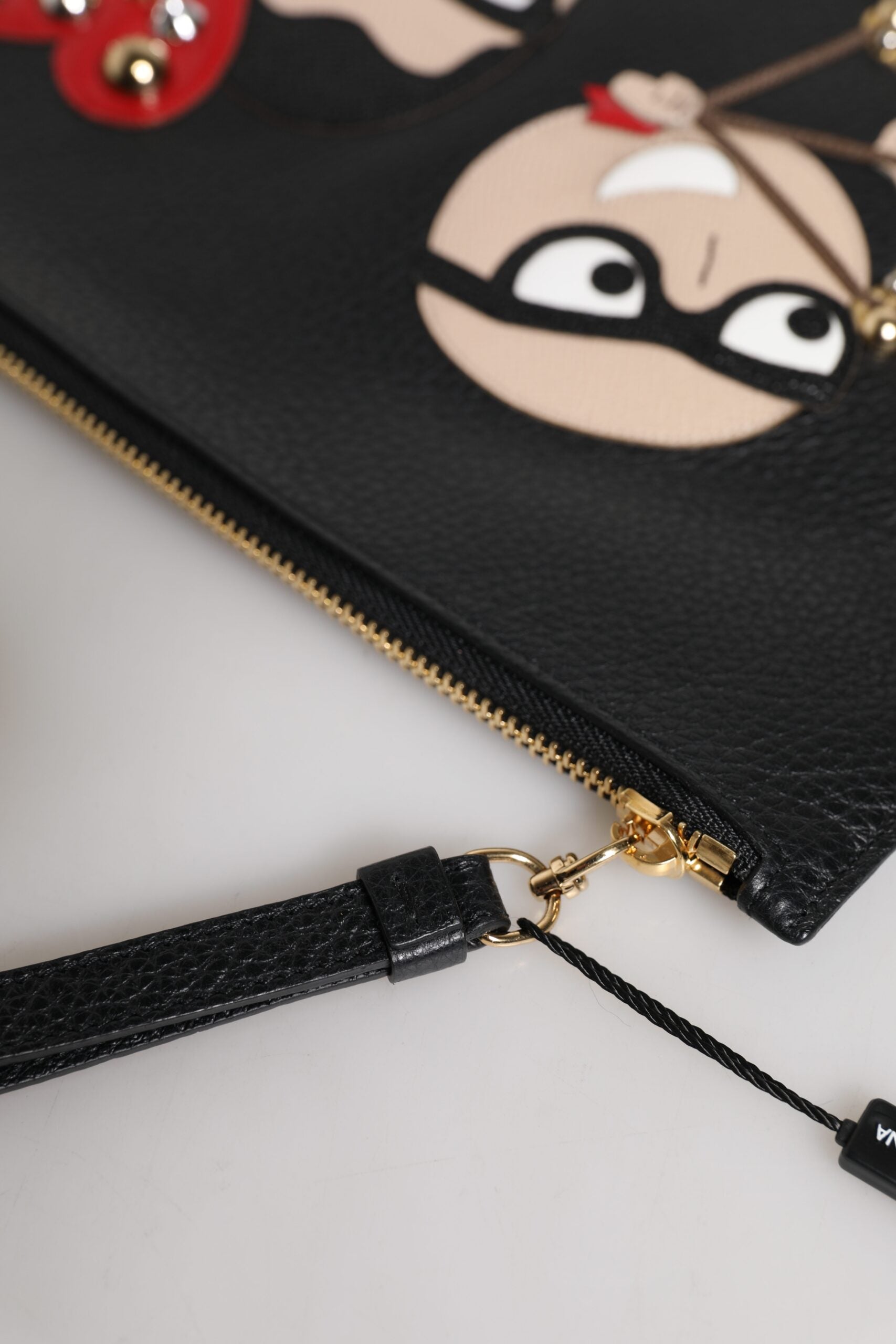 Black #dgfamily Embellished Leather Clutch Bag Calfskin Lambskin
