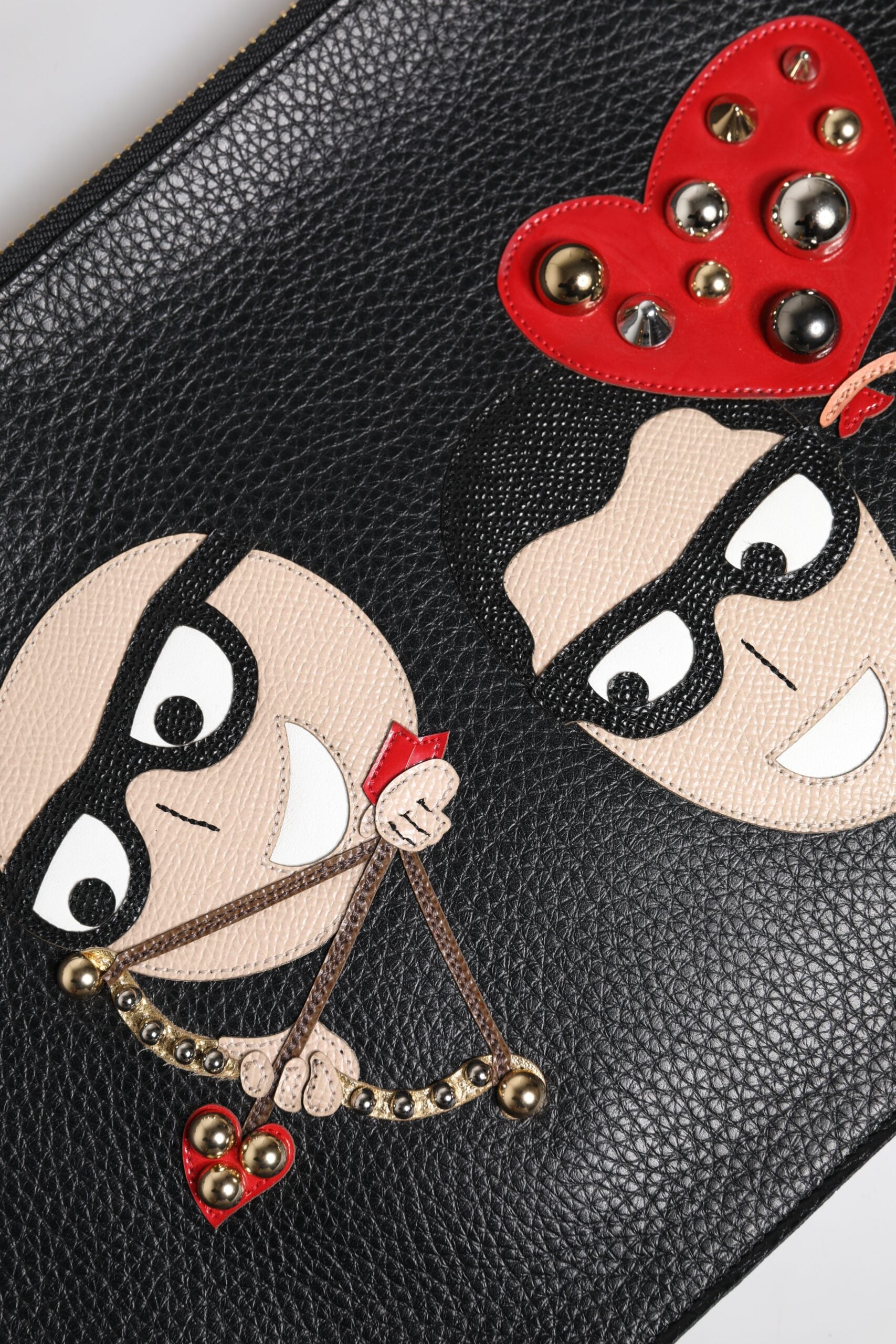 Black #dgfamily Embellished Leather Clutch Bag Calfskin Lambskin