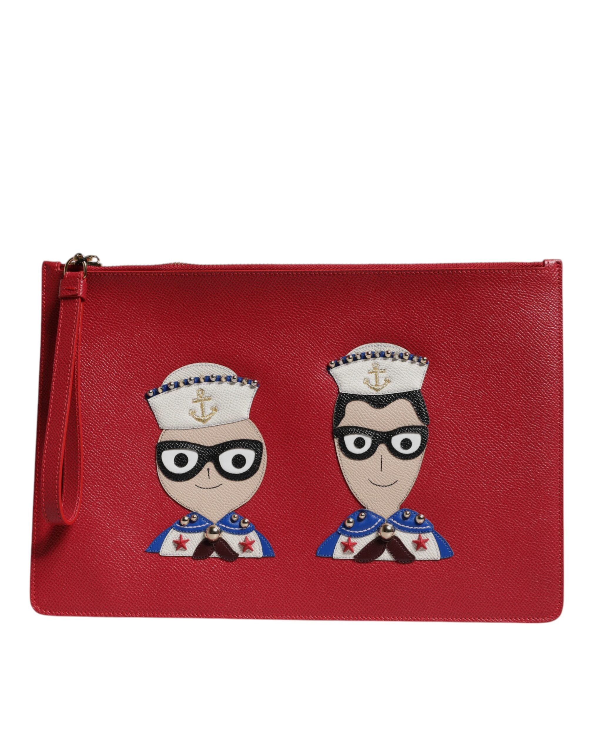 Red #dgfamily Embellished Leather Clutch Bag Calfskin