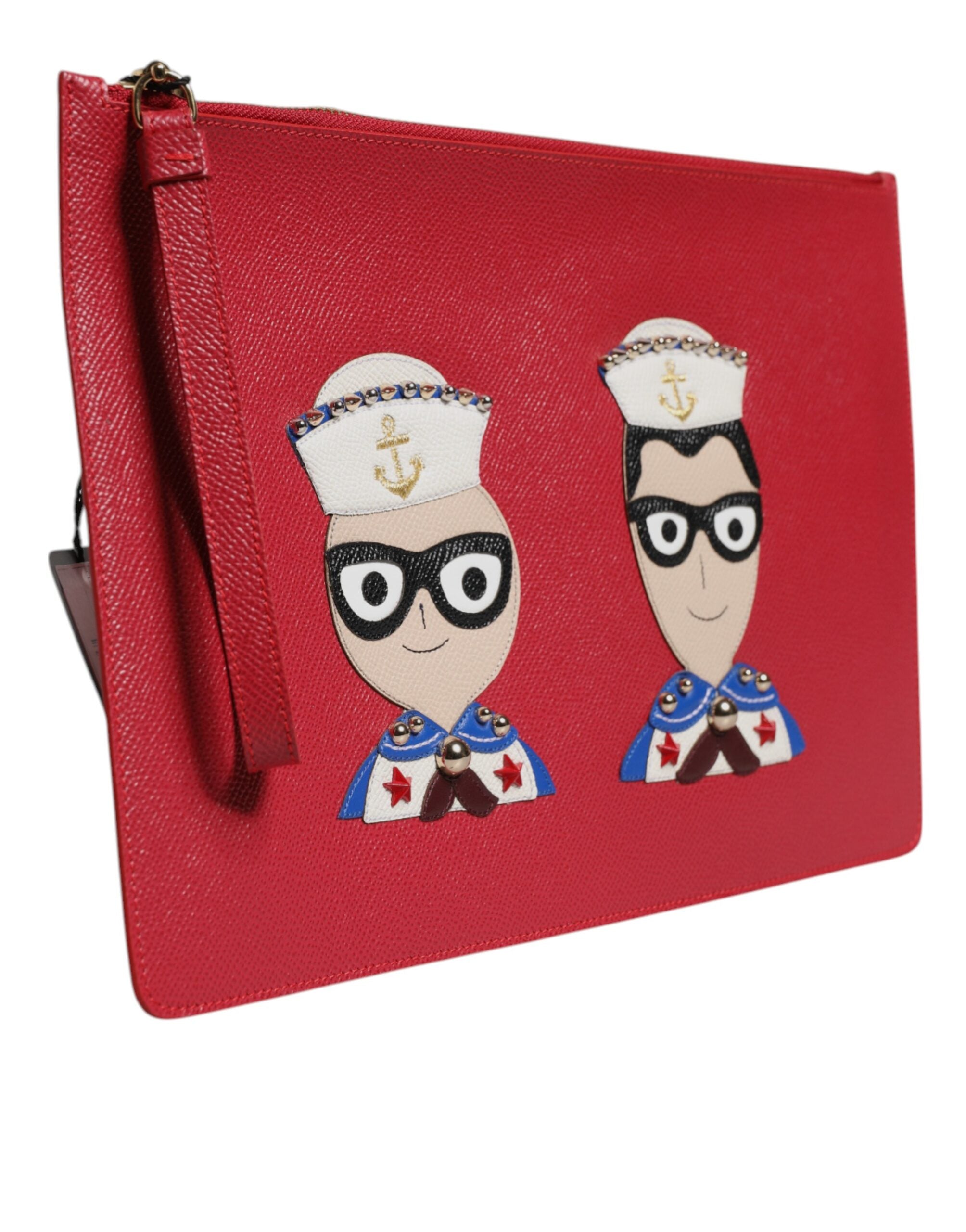 Red #dgfamily Embellished Leather Clutch Bag Calfskin