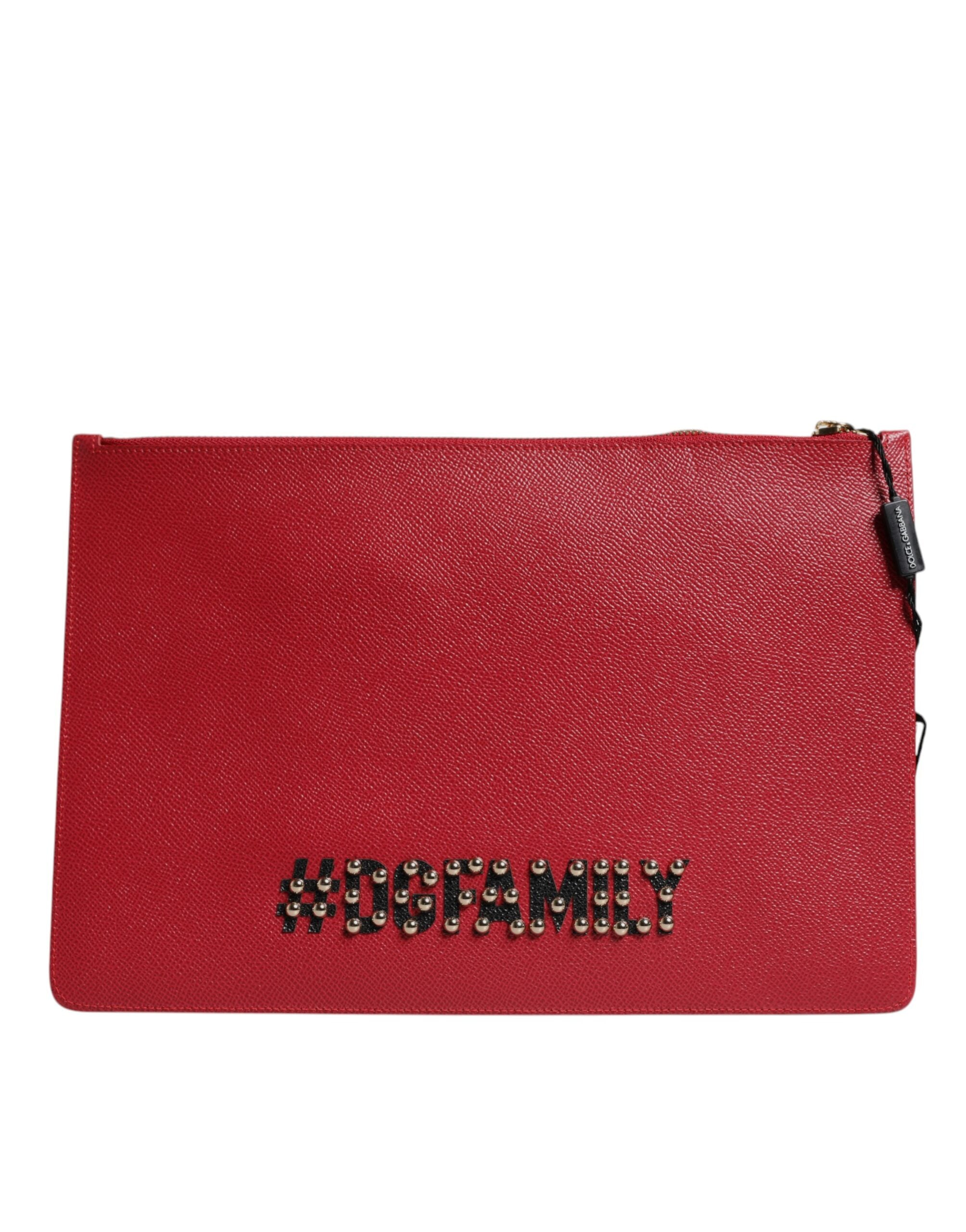 Red #dgfamily Embellished Leather Clutch Bag Calfskin
