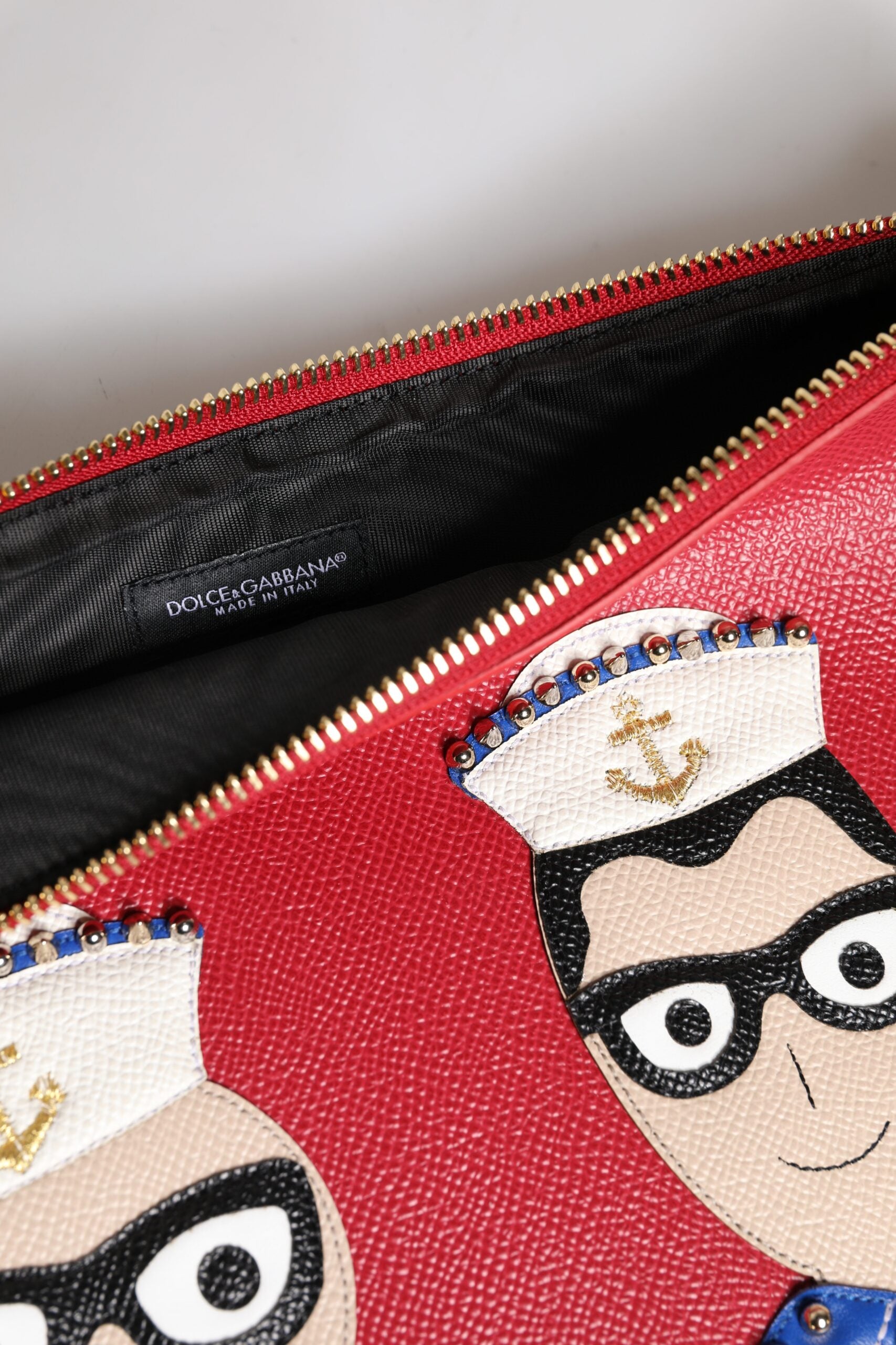 Red #dgfamily Embellished Leather Clutch Bag Calfskin