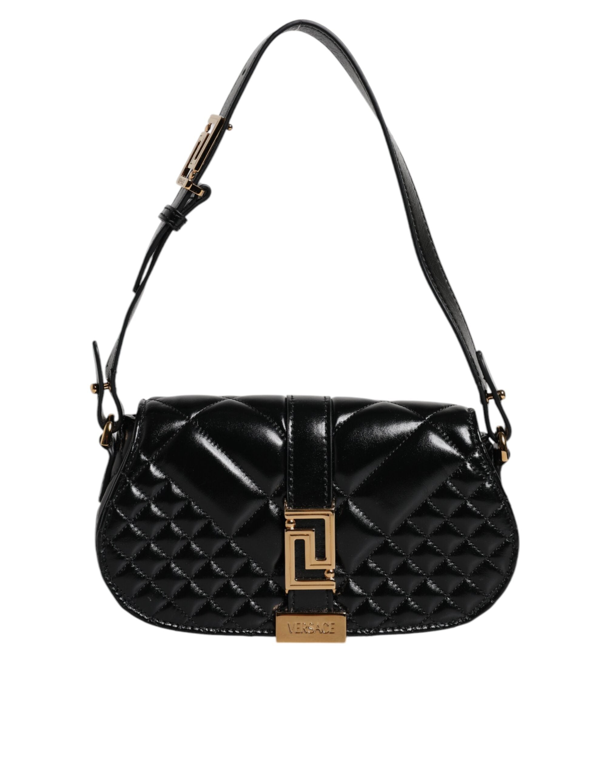 Black Calf Leather Quilted Shoulder Strap Bag Calfskin