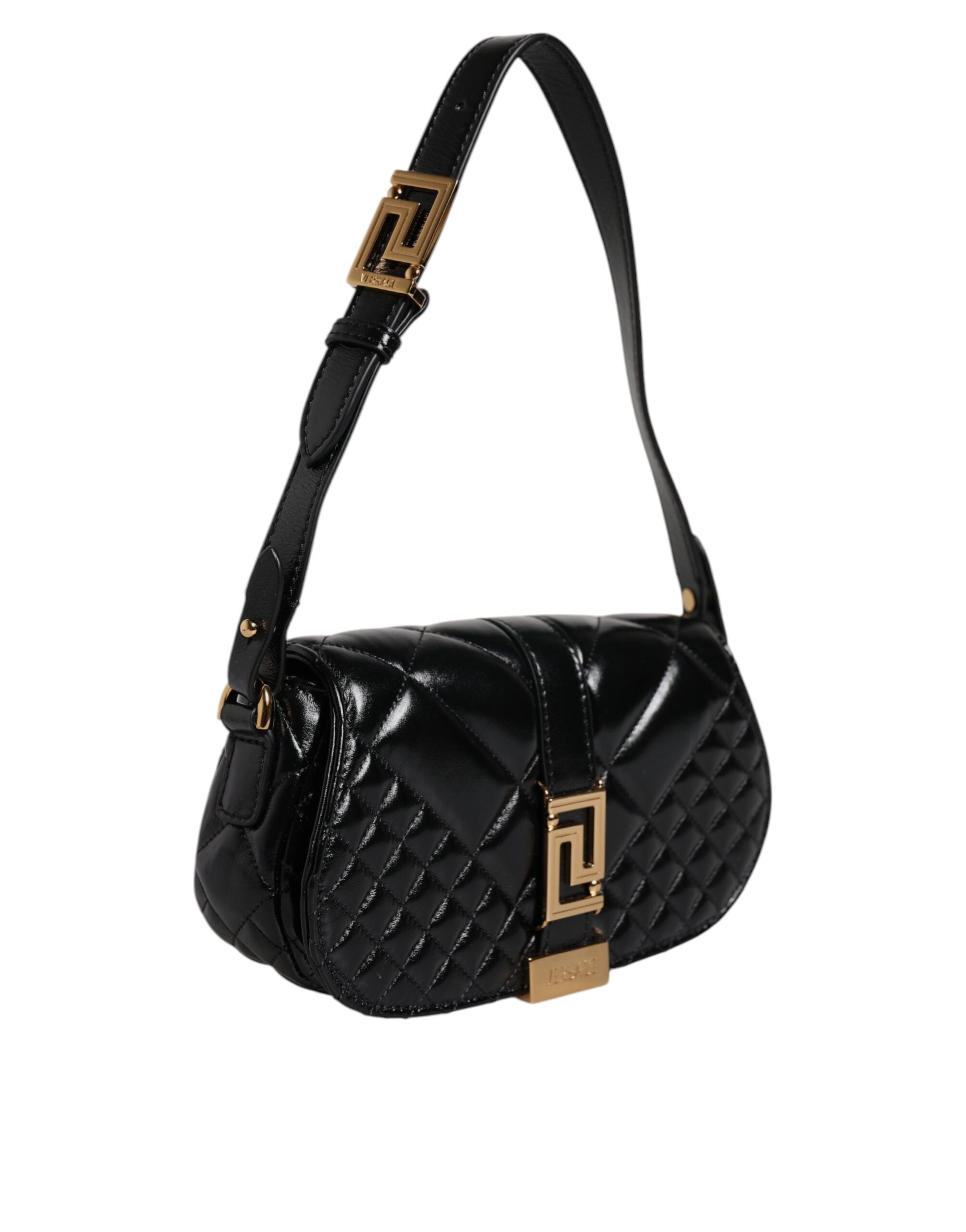 Black Calf Leather Quilted Shoulder Strap Bag Calfskin