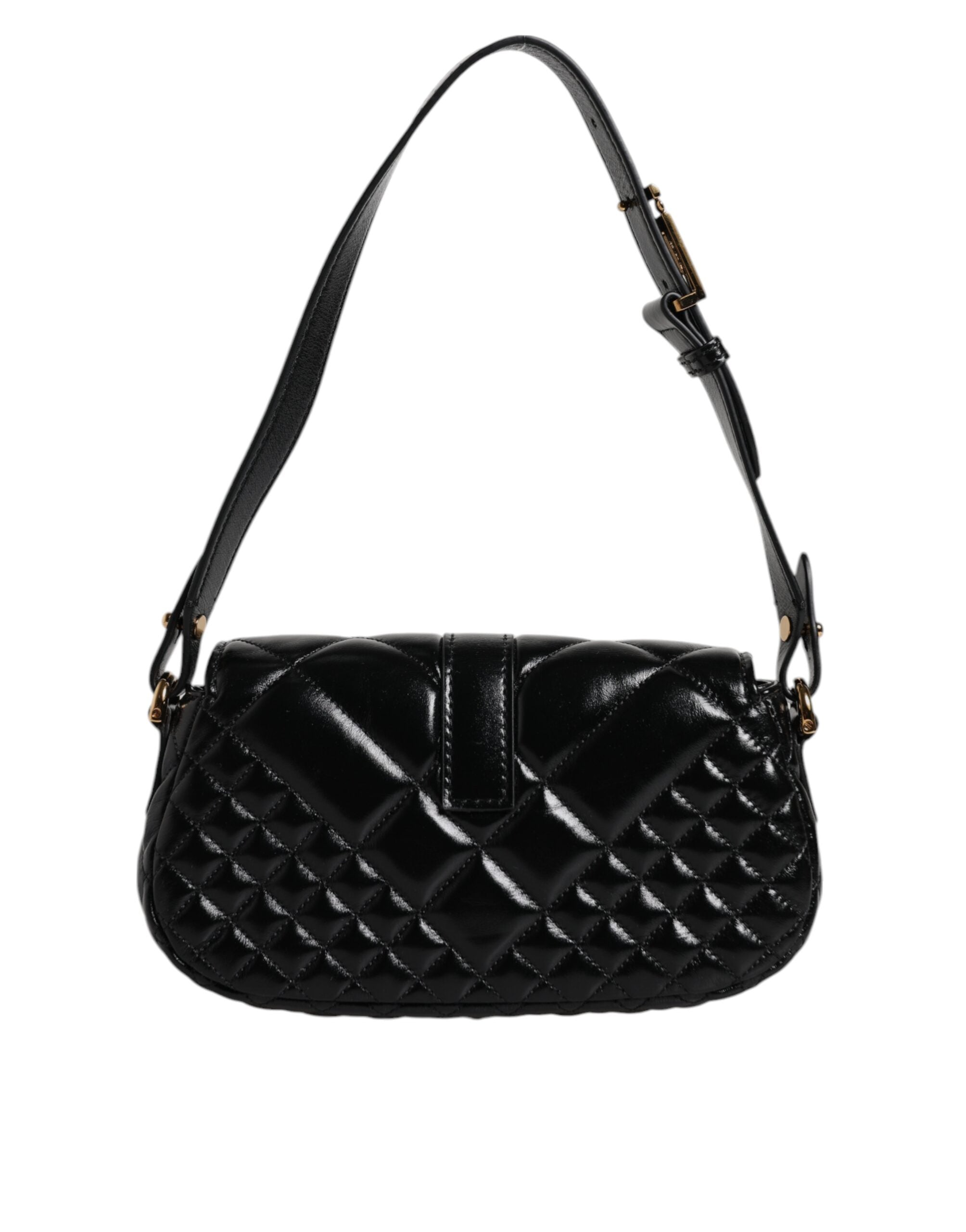 Black Calf Leather Quilted Shoulder Strap Bag Calfskin