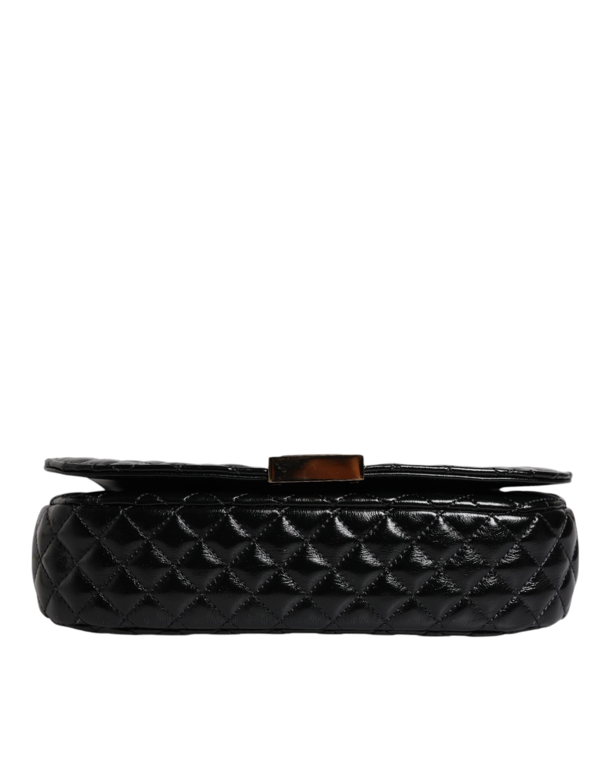 Black Calf Leather Quilted Shoulder Strap Bag Calfskin