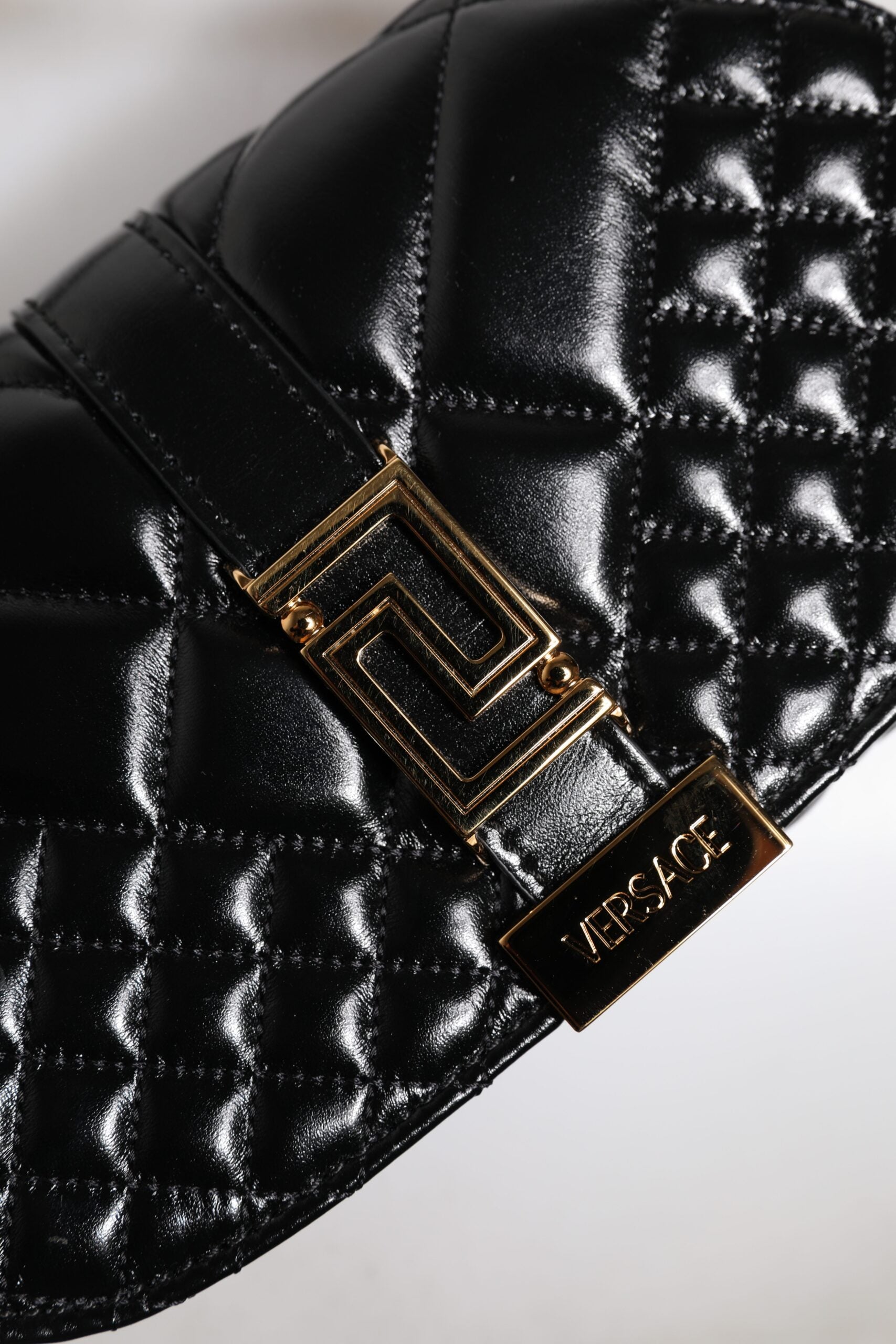 Black Calf Leather Quilted Shoulder Strap Bag Calfskin