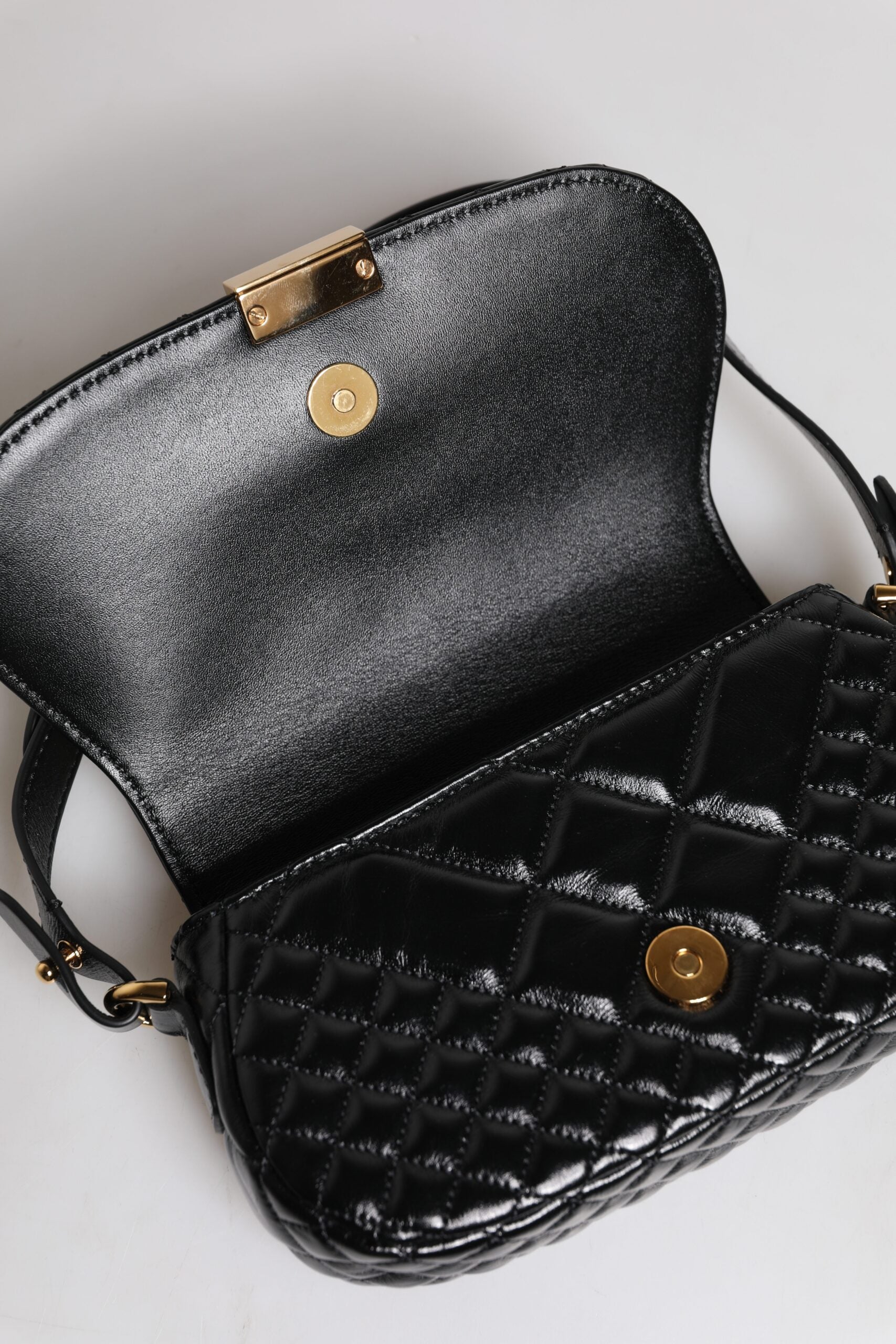 Black Calf Leather Quilted Shoulder Strap Bag Calfskin