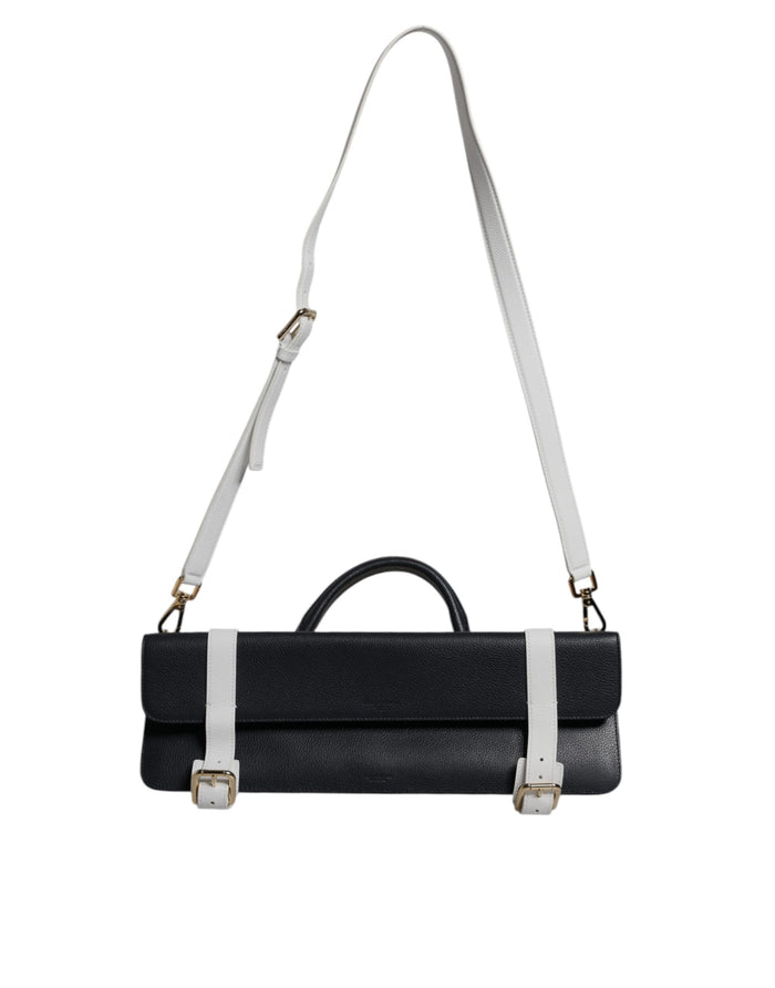 Blue White Calfskin Leather Crossbody Shoulder Bag And Cotton
