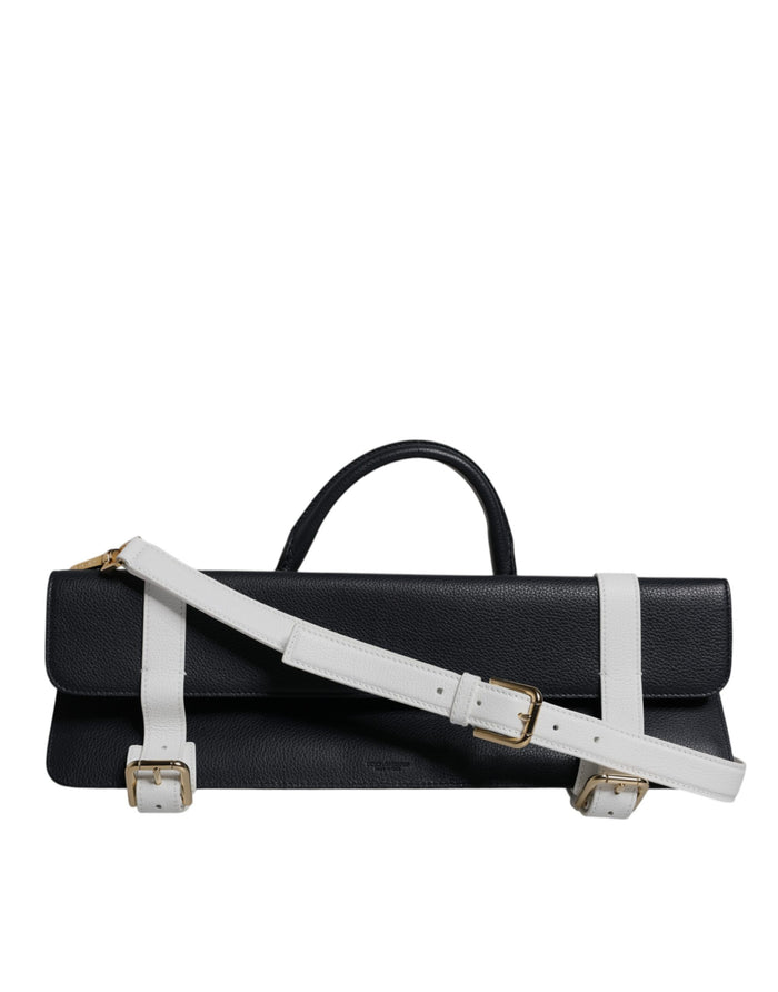 Blue White Calfskin Leather Crossbody Shoulder Bag And Cotton
