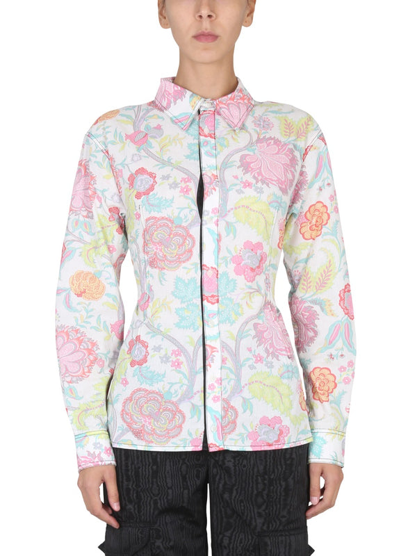 Floral Print Shirt With Classic Collar Multicolour Cotton
