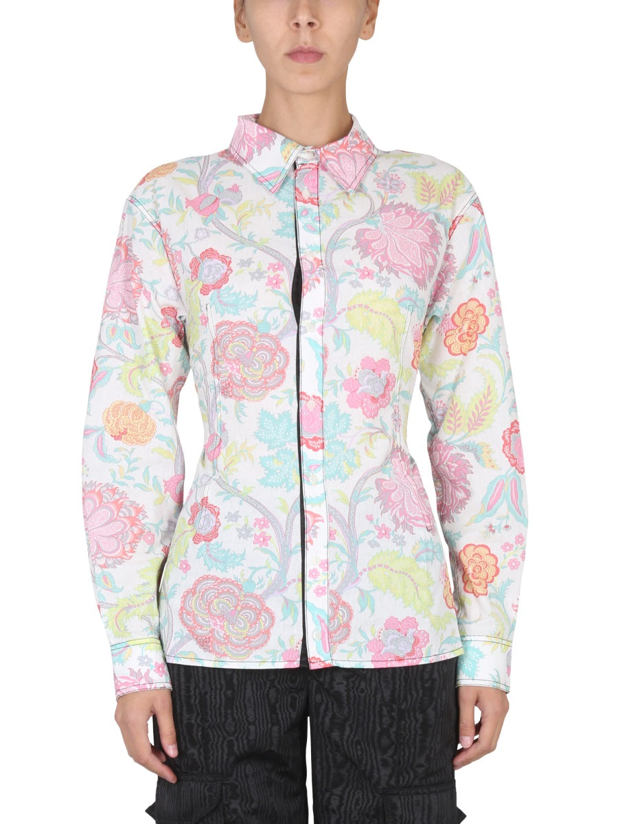 Floral Print Shirt With Classic Collar Multicolour Cotton