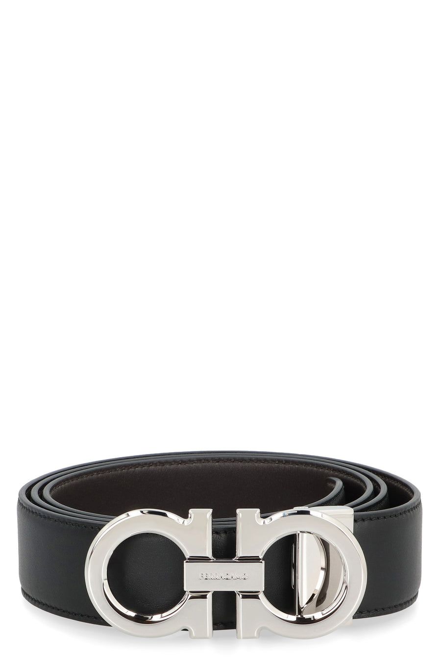 Gancini Reversible Leather Belt Black Calf