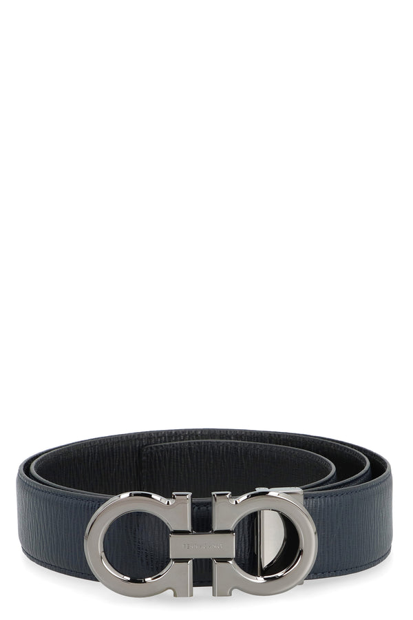 Gancini Reversible Leather Belt Blue Calf