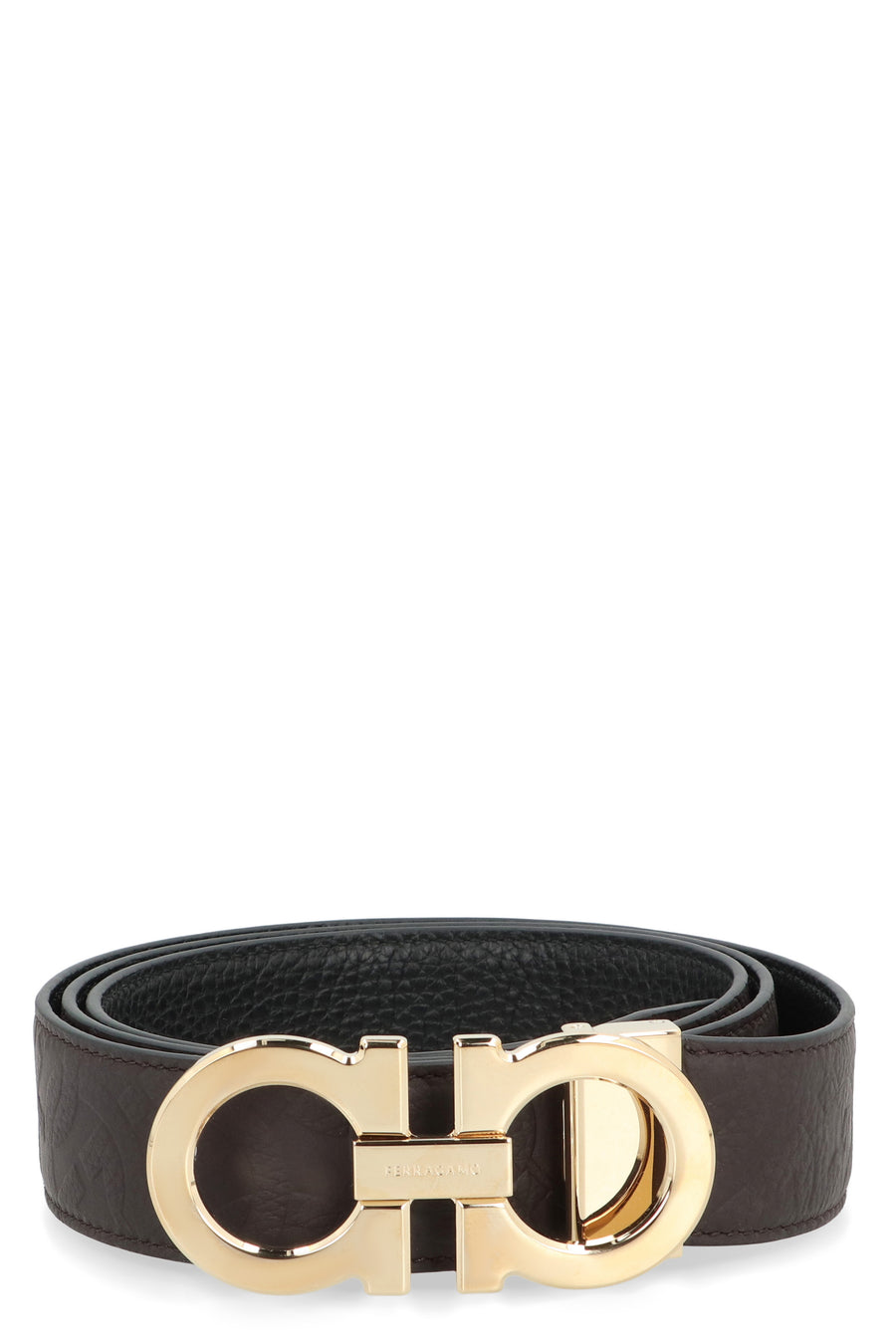 Gancini Reversible Leather Belt Brown Calfskin