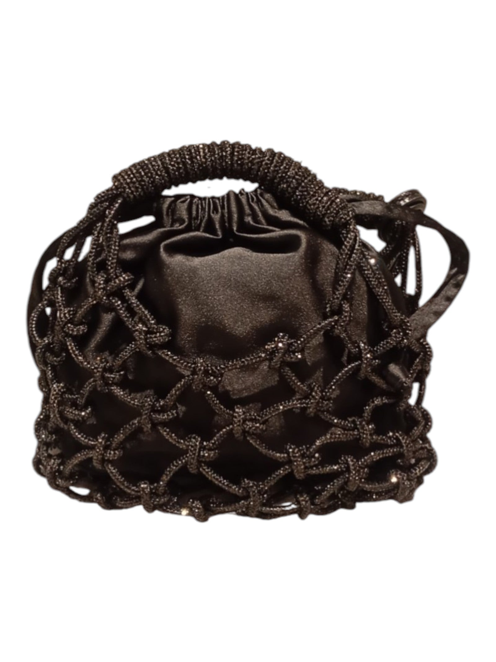 Sm Macrame Crystal Bag Black Calf Leather |