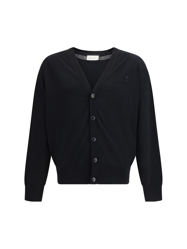 AMI Paris 100% Merino wool cardigan in black
