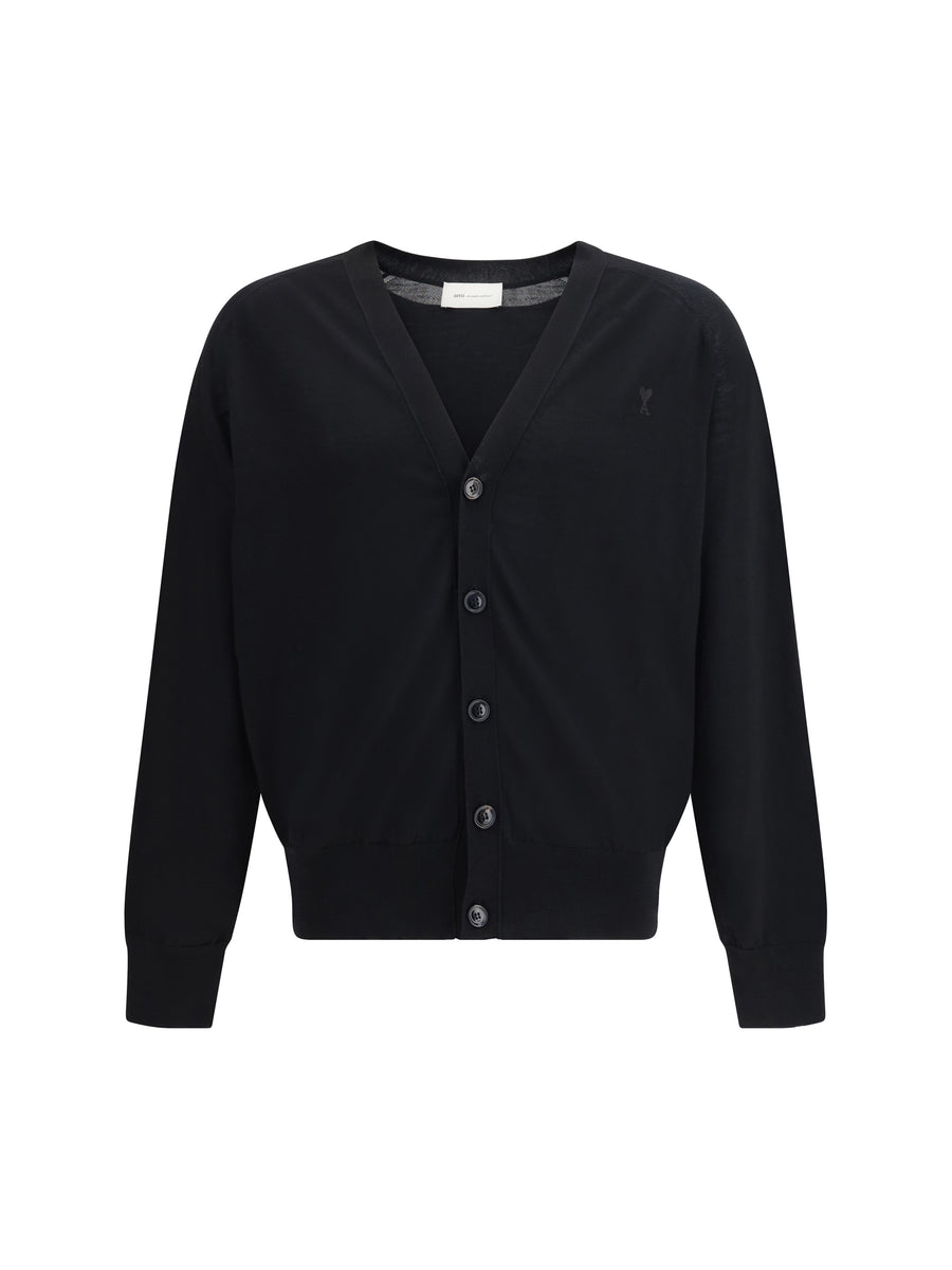 AMI Paris 100% Merino wool cardigan in black