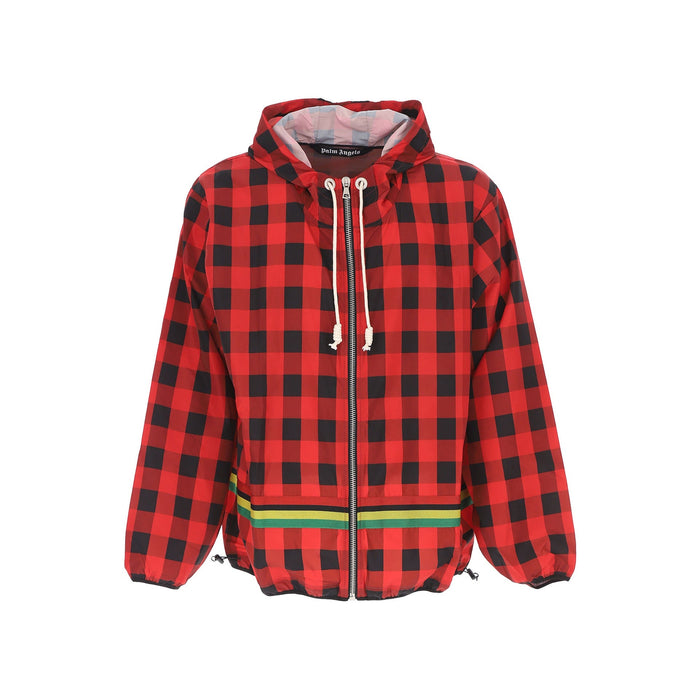 Checked Windbreaker Jacket Red Polyester