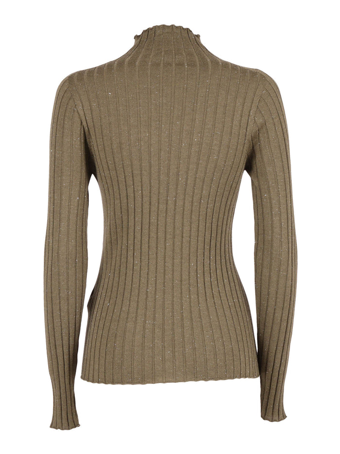 Knitted Sweater Green Virgin Wool Viscose Polyester Crewneck