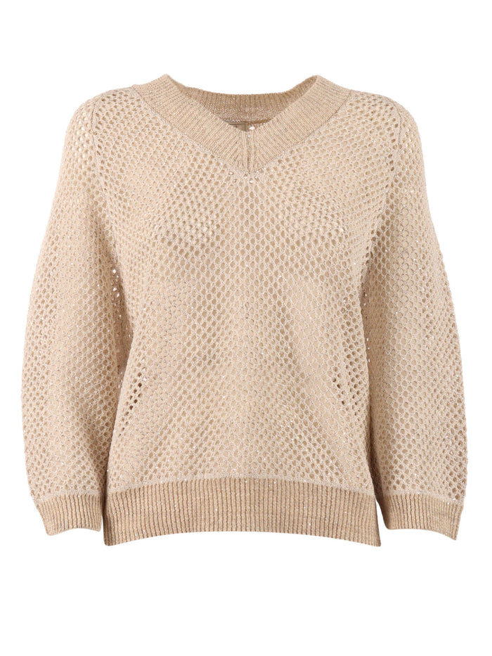 KNITTED SWEATER Beige Polyamide Linen Cotton Crewneck