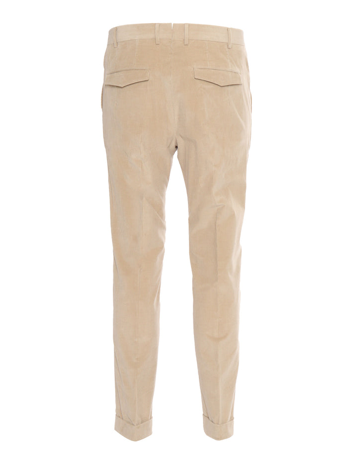MASTER, Flat Front, Diagonal Pockets, Flap Back Turn-Up Beige Cotton Elastane Pant