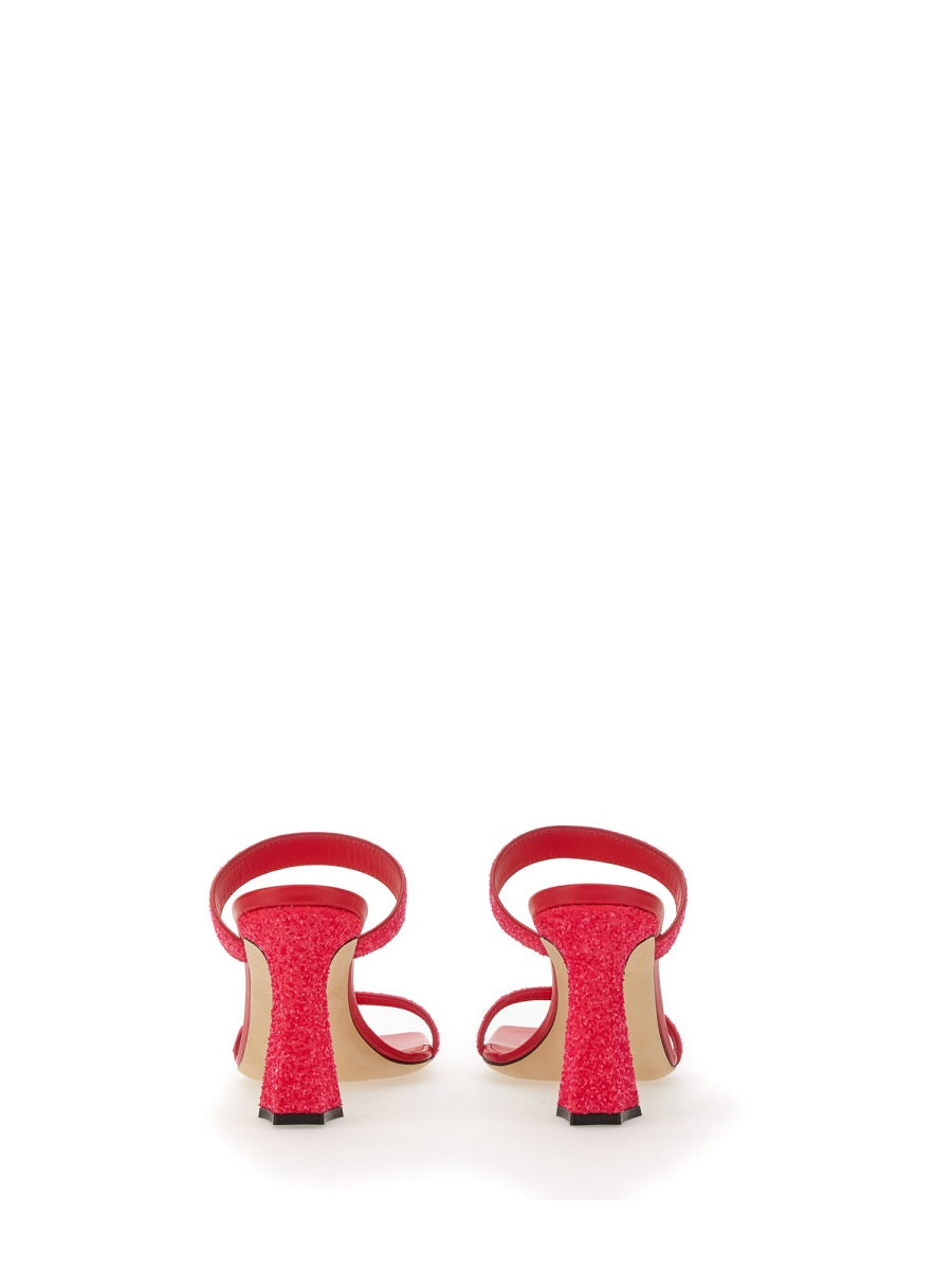 Mules With Glitter Fuchsia Polyester