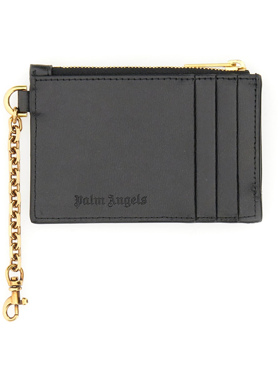 Card Holder With Chain Black Leather Wallets & Purses