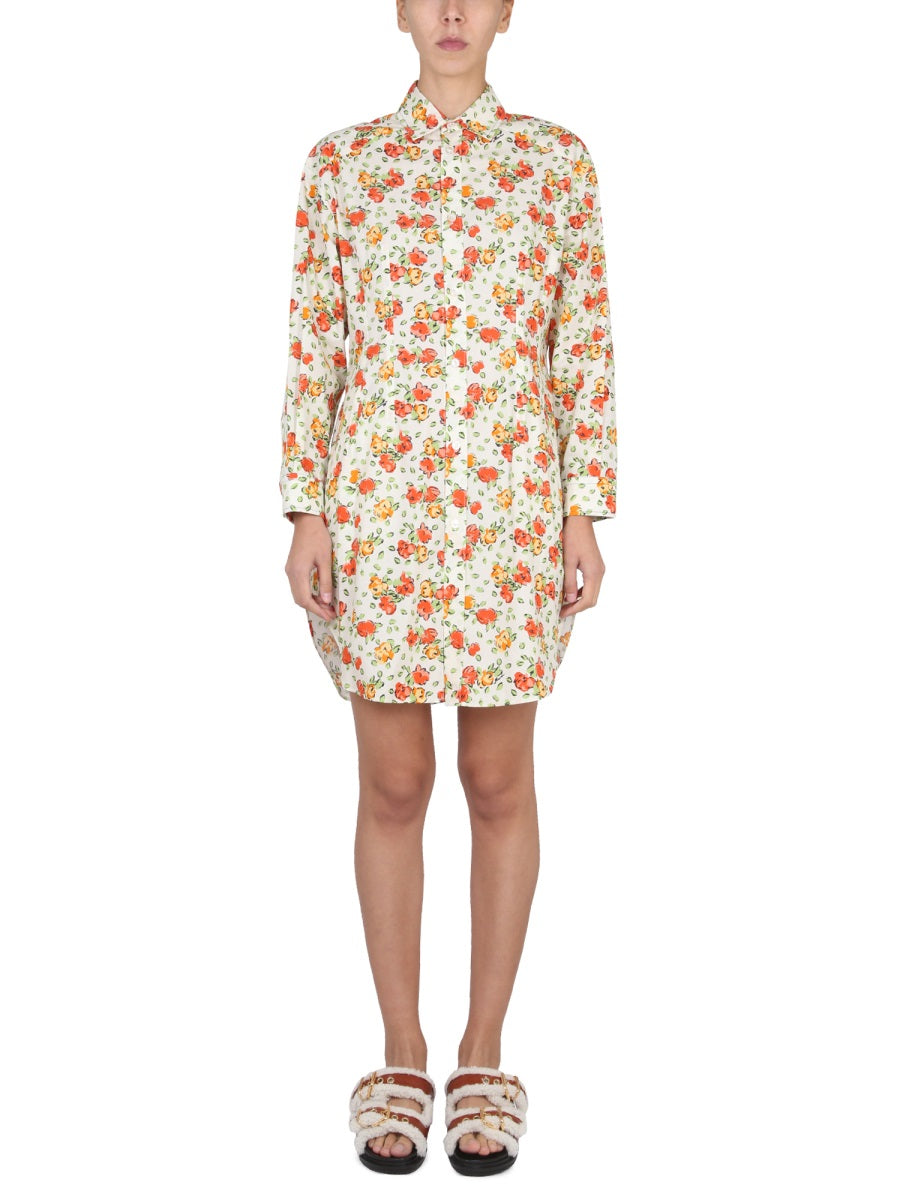 Shirt Dress With Floral Pattern Multicolour Cotton