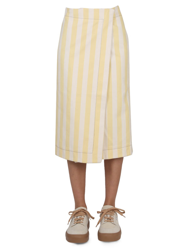 Striped Pattern Skirt Beige Cotton