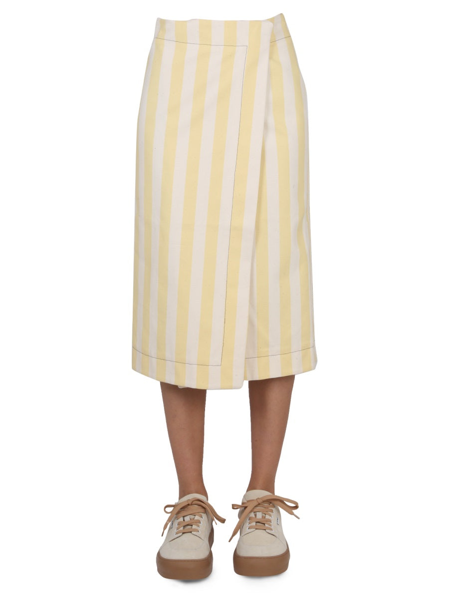 Striped Pattern Skirt Beige Cotton