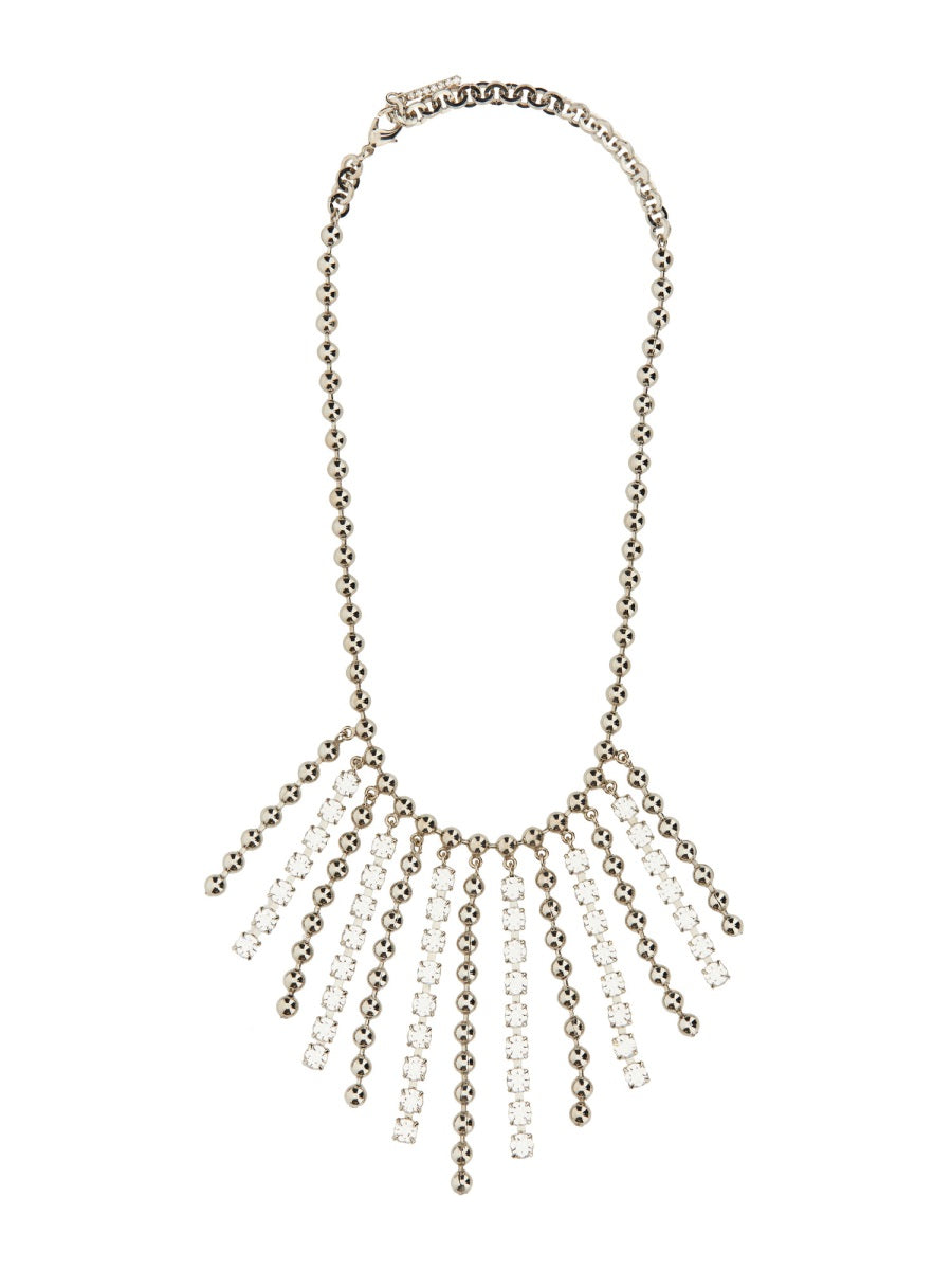 Crystal And Chain Necklace With Fringes Silver Necklaces